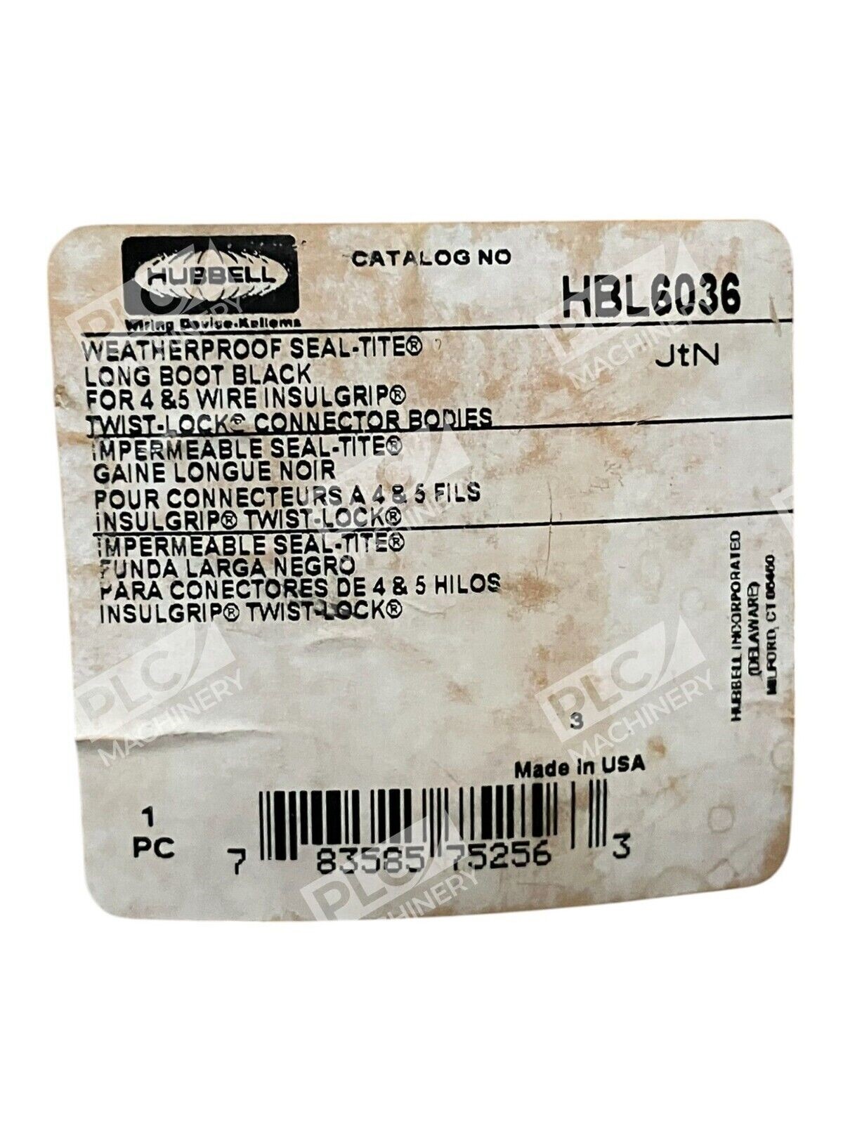 Hubbell HBL6036 - Hubbell Twist-Lock Connector Weatherproof Seal-Tite Long Bla