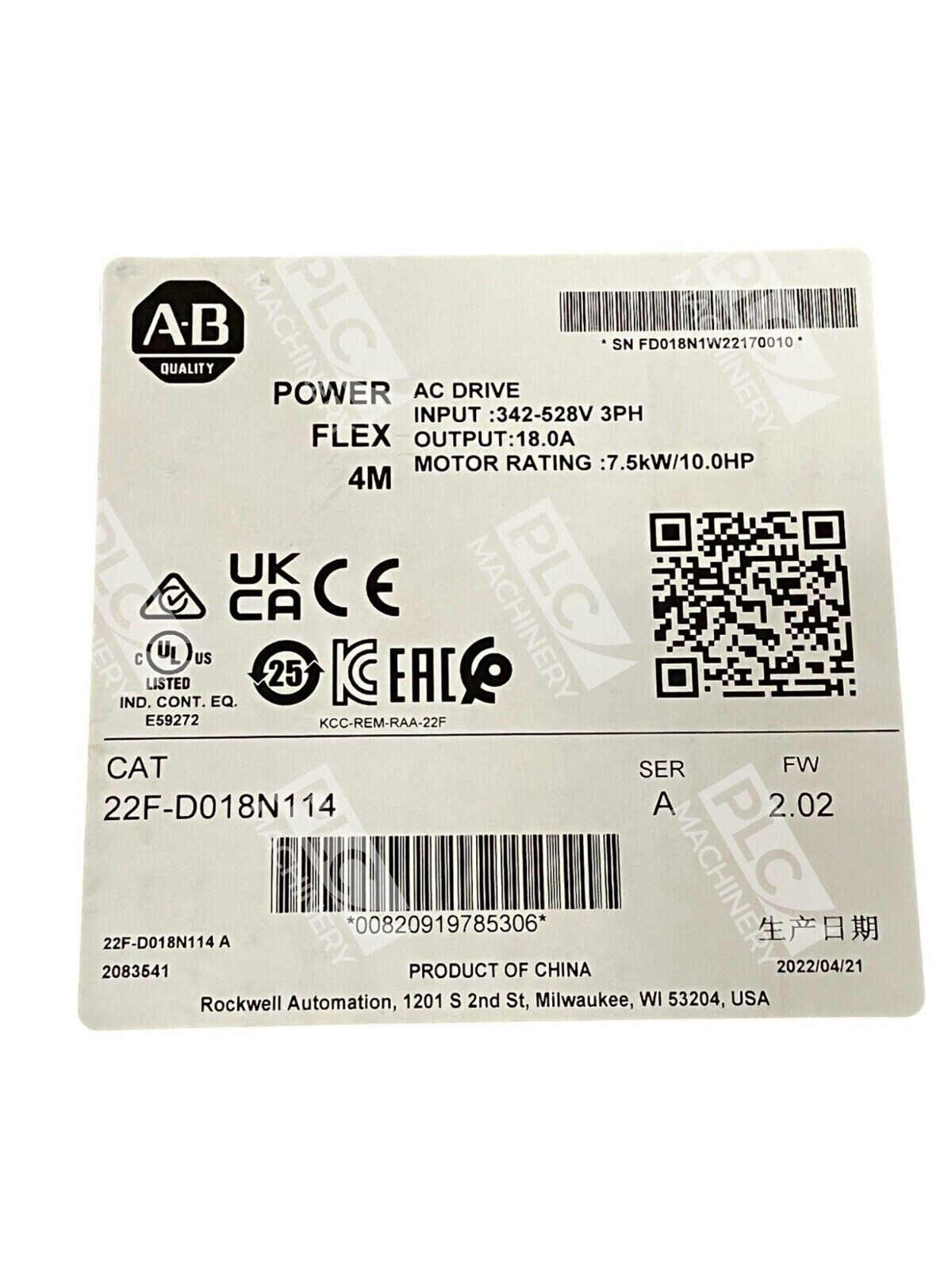 Allen Bradley Power Flex 4M AC Drive 22F-D018N114 /A - Image 3