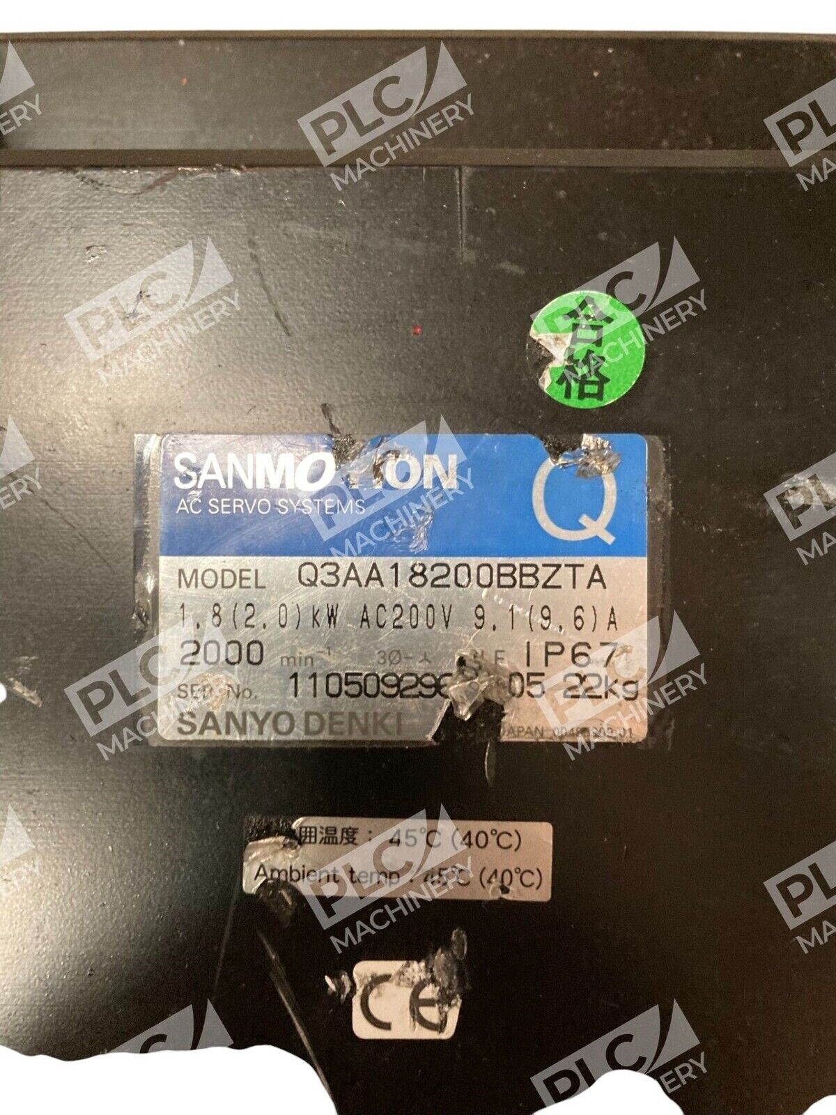Sanyo Denki SANMOHON 2.0kW 200VAC 9.6A AC Servo Systems Q3AA18200BBZTA - Image 3
