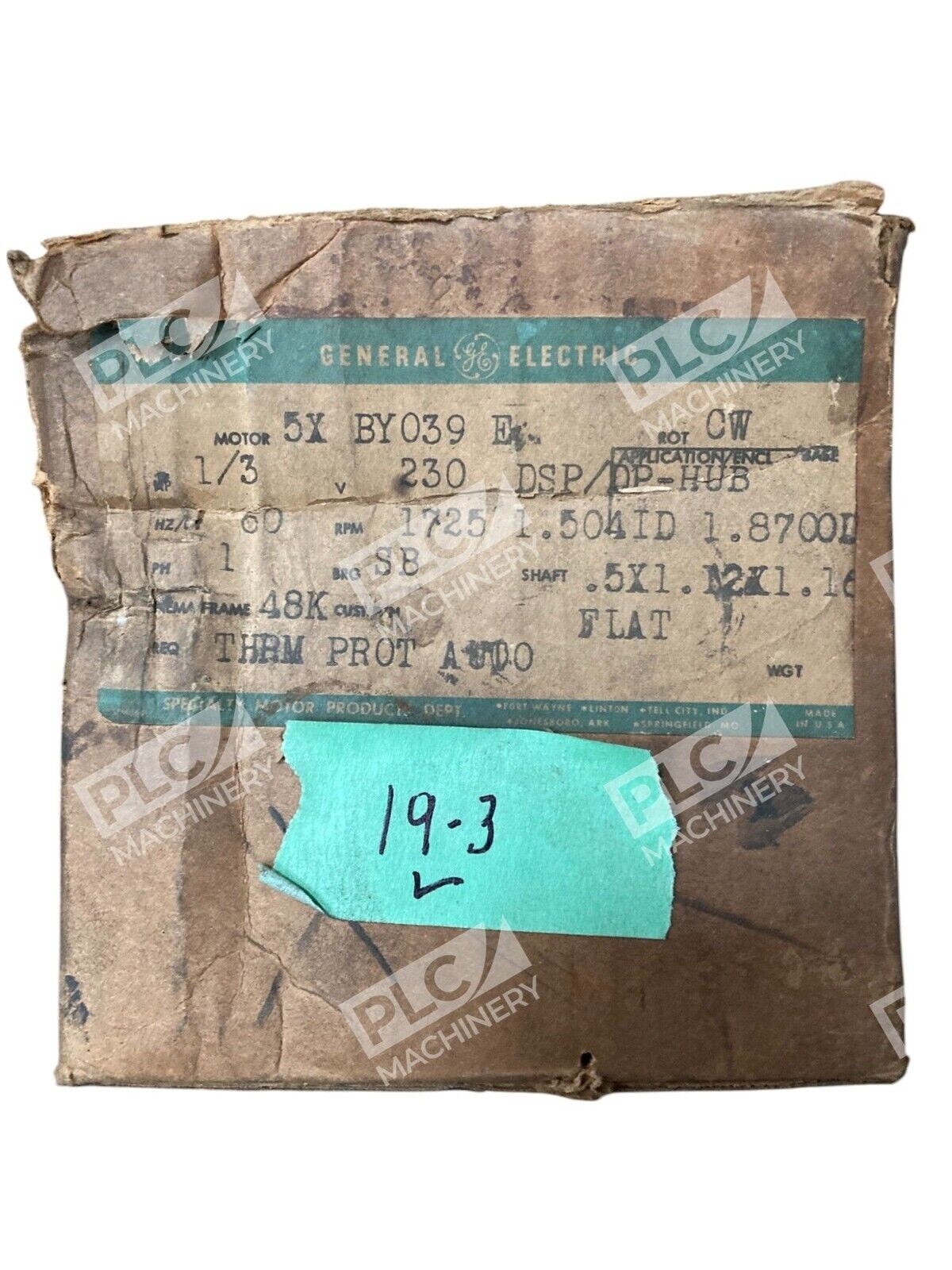 General Electric 5XBY039E - General Electric GE 1/3HP 230V 1725RPM Motor 5XBY039E