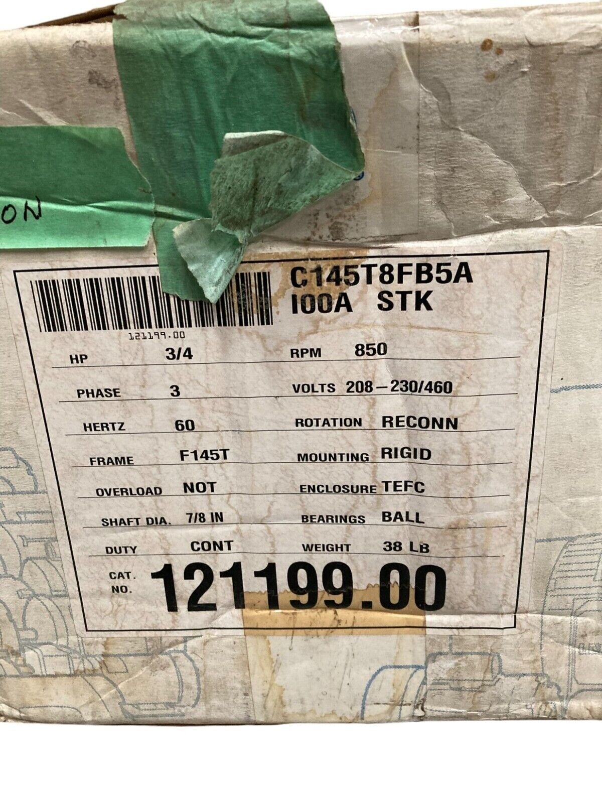 Leeson 121199 - Leeson C145T8FB5A 100A 3/4HP 850RPM 3PH F145T General Purpos
