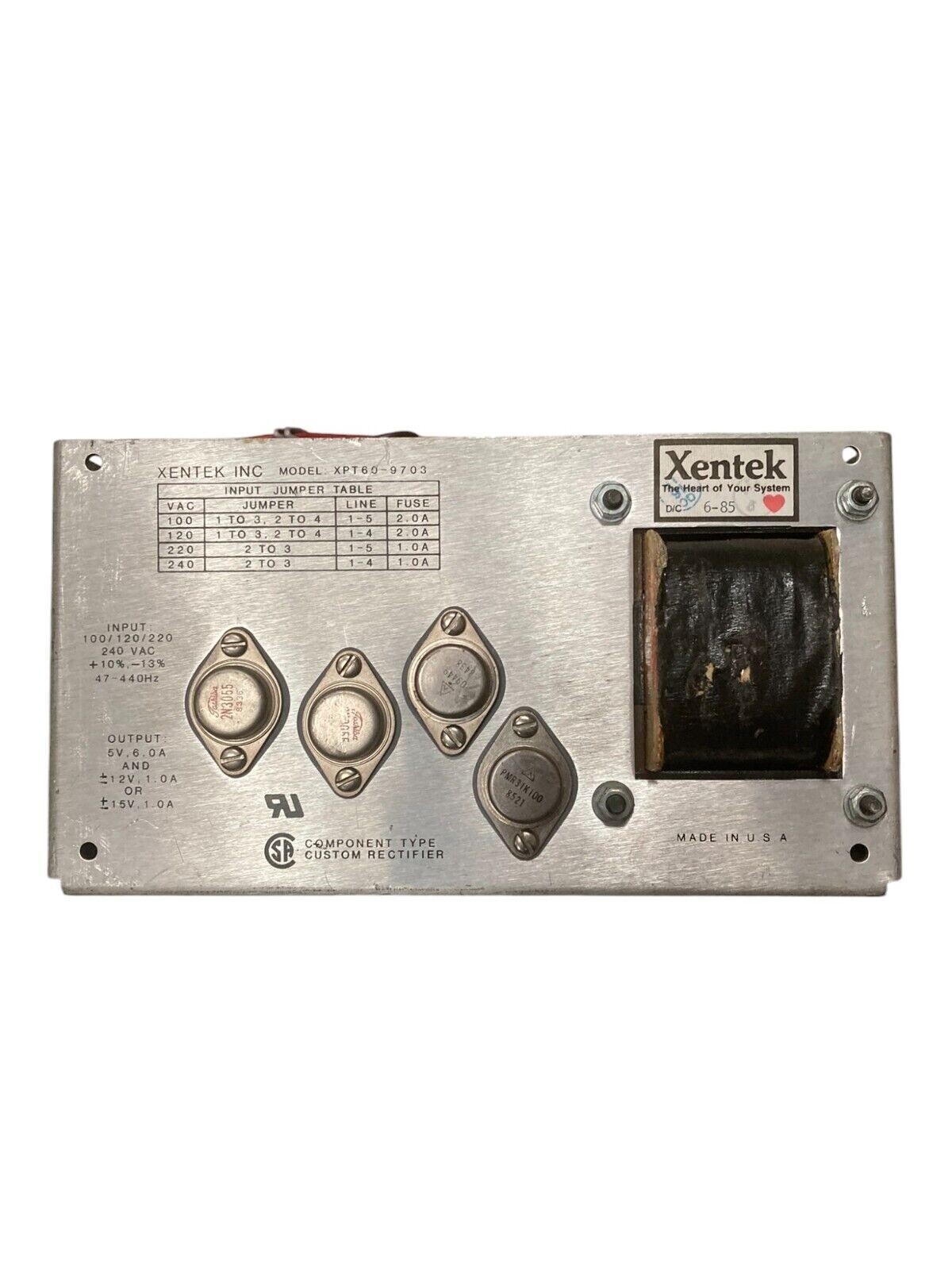 Xentek XPT60-9703 - Xentek Inc 6-85DC Custom Rectifier XPT60-9703