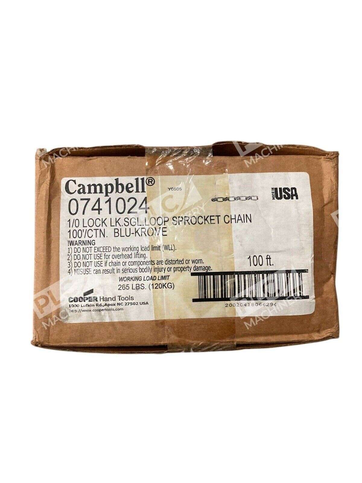 Campbell 741024 - Campbell 100' 1/0 Lock Link Single Loop Sprocket Chain 07410