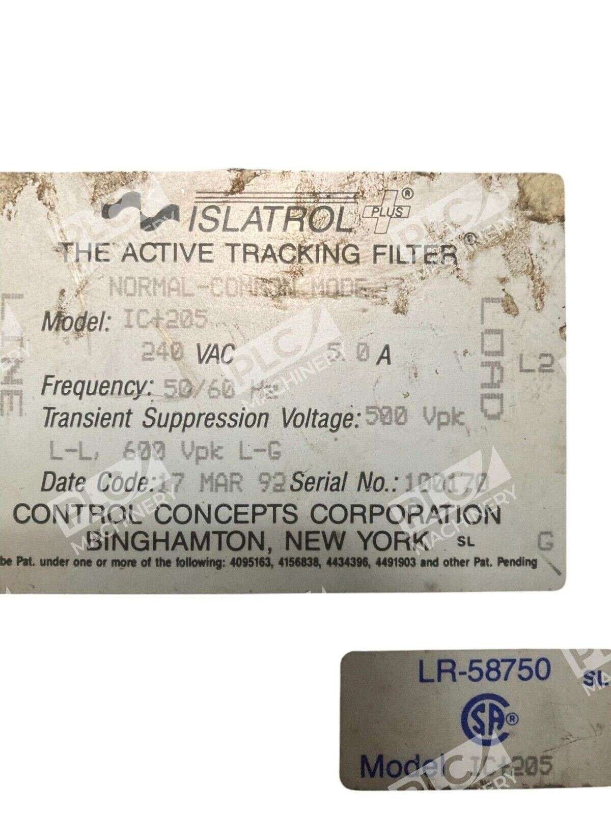 Control Concepts 240VAC 5A 500Vpk Islatrol The Active Tracking Filter IC+205 - Image 3