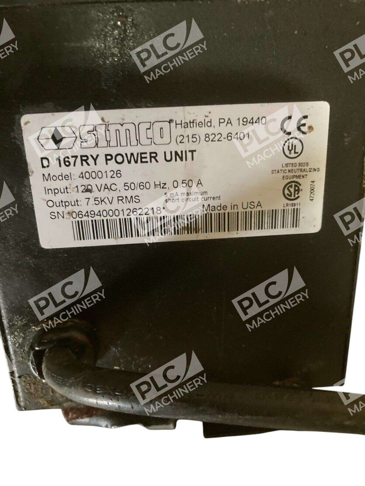 Simco 120VAC .5A 7.5KV RMS D 167RY Power Unit Power Unit 4000126 - Image 3
