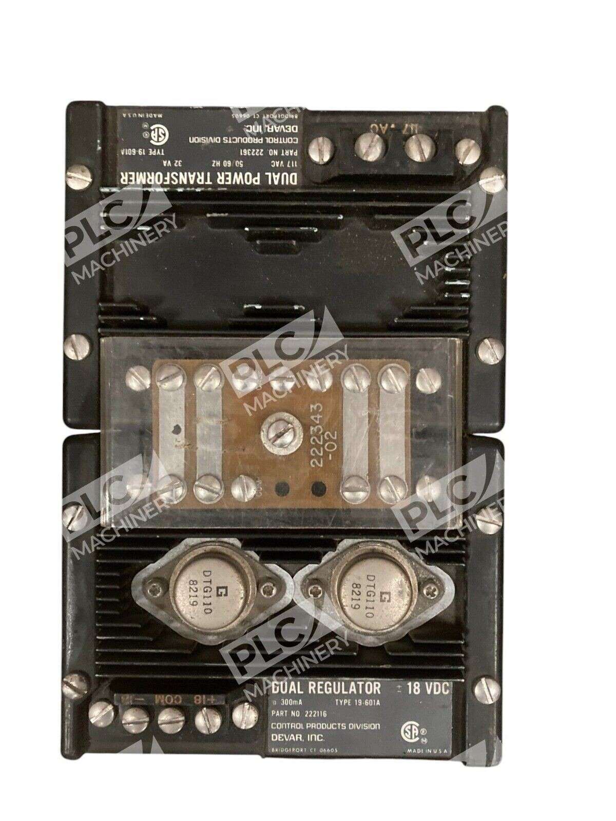 Devar 117VAC Dual Power Transformer 222361 300mA 19-601A Dual Regulator 222116 - Image 2