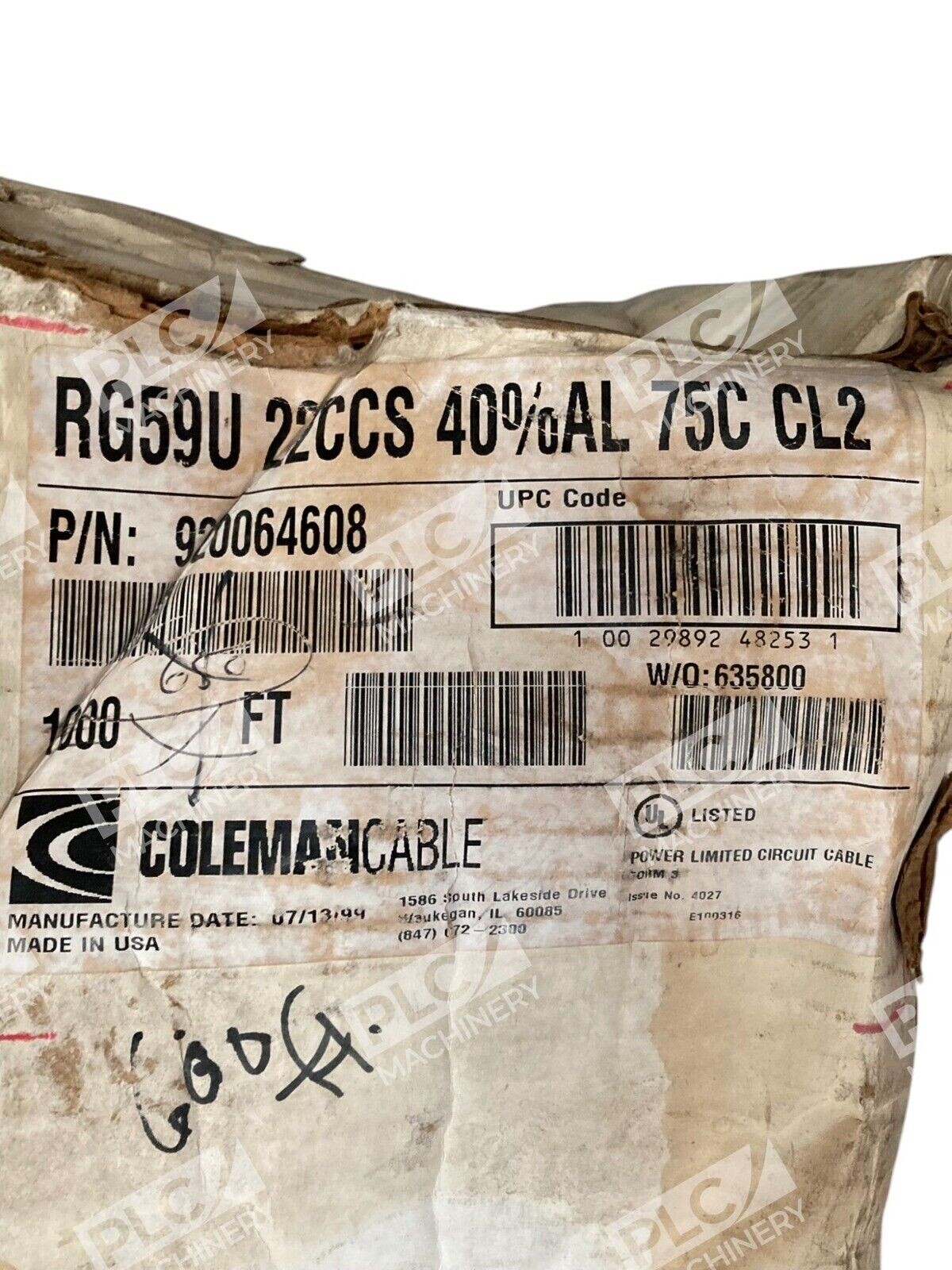 Coleman RG59U 22CCS 40%AL 75C CL2 600' Coaxial Cable 920064608 - Image 3