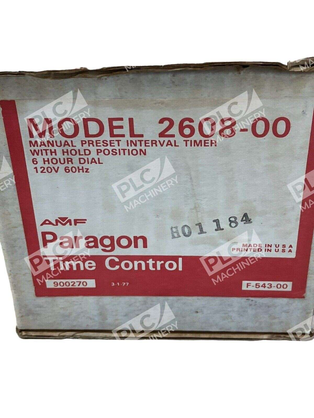 AMF Paragon 2608-00 Time Control Manual Preset Interval Timer 6Hr 120V 60Hz - Image 3