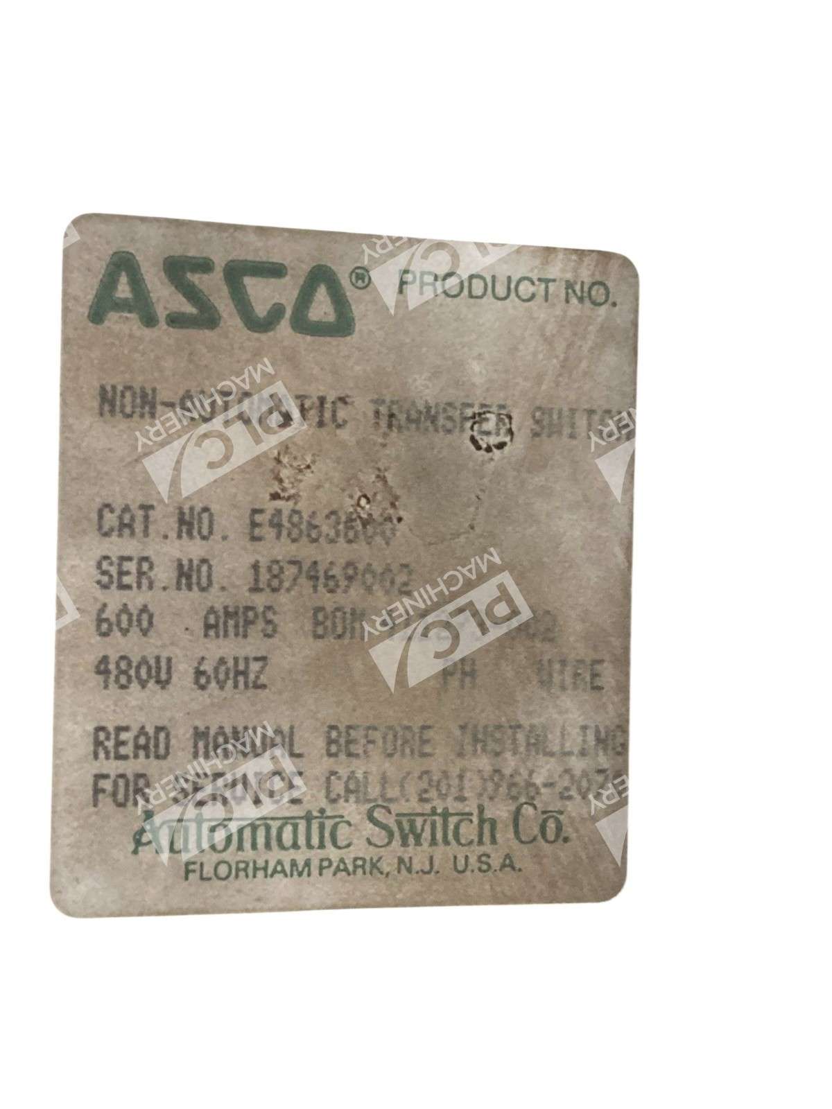ASCO E4863600 Non-Automatic Transfer Power Switch 600A 480V 60Hz 60LBS - Image 14