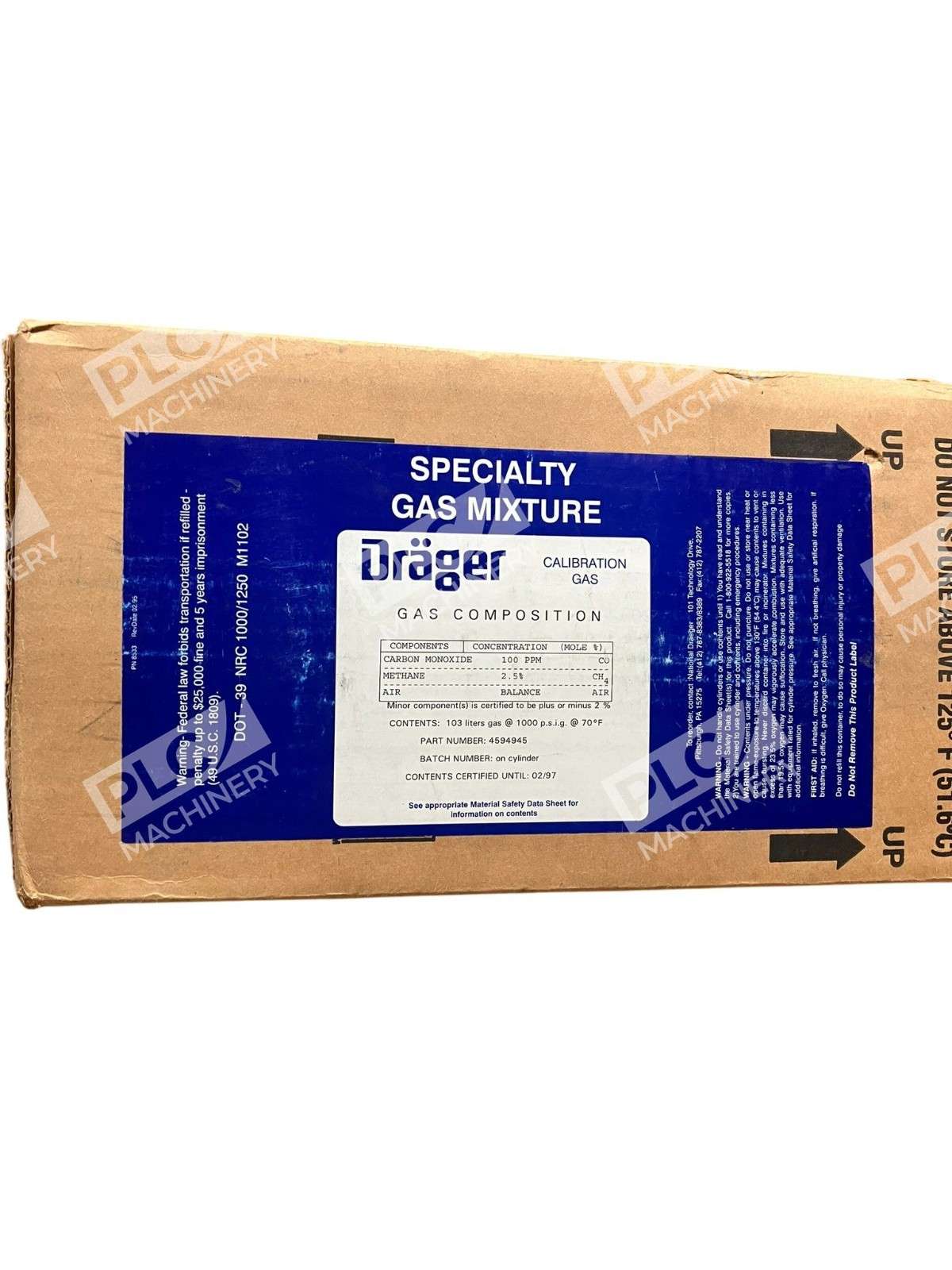 Dräger 4594945 Calibration Gas Cylinder – CO 100ppm / Methane 2.5% LEL 103L - Image 3