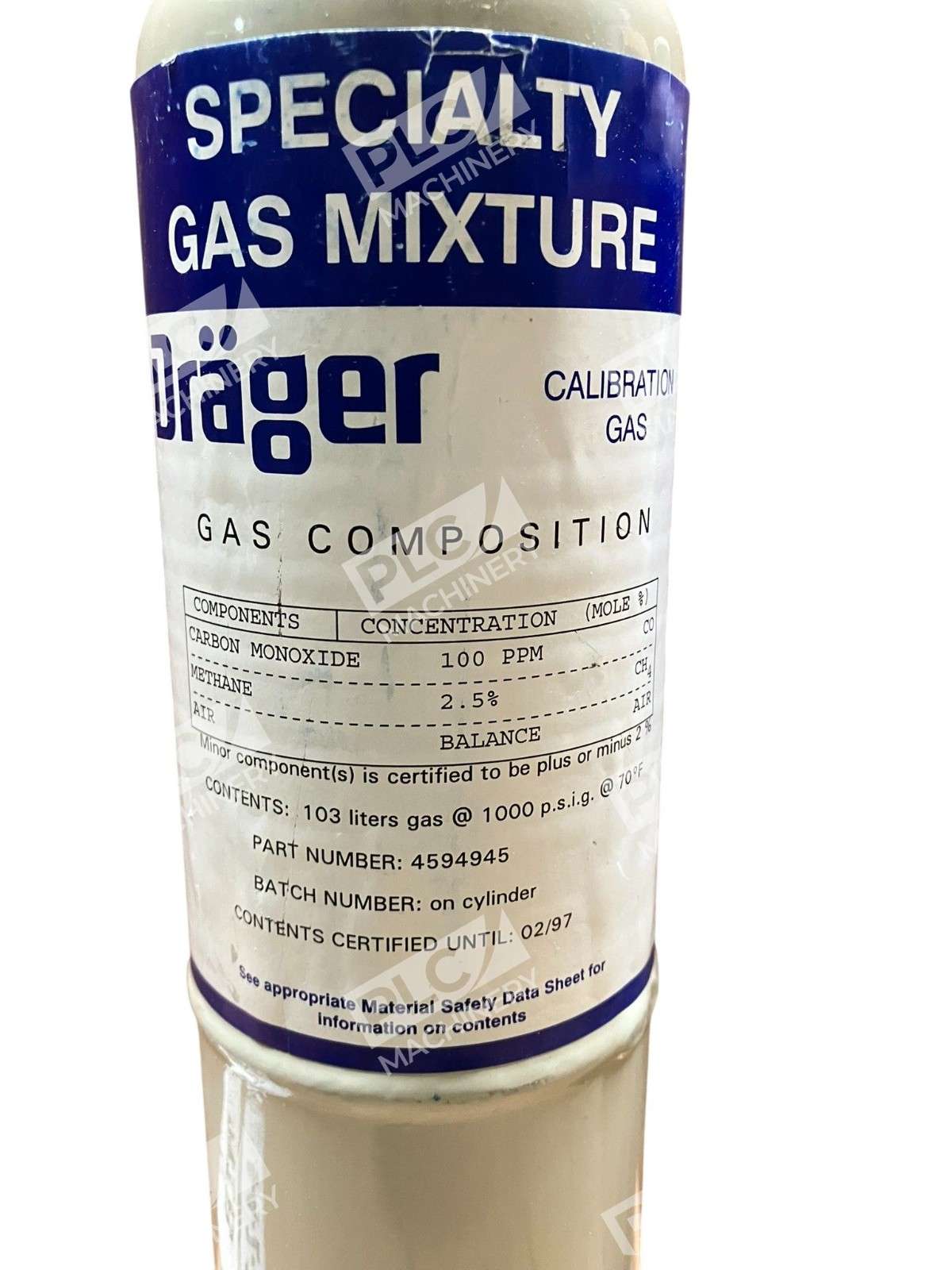 Dräger 4594945 Calibration Gas Cylinder – CO 100ppm / Methane 2.5% LEL 103L - Image 6