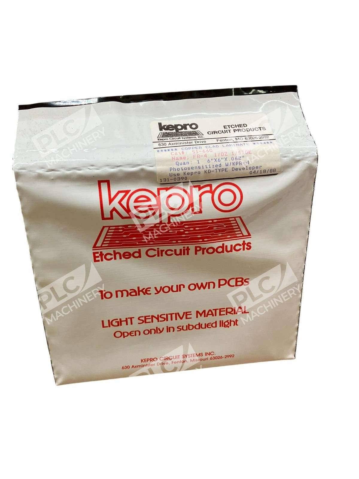 KEPRO Circuit Systems 51-66G - Kepro FR-4 Copper Clad Laminate 1oz 1-Sided 6x6x0.062" Photo