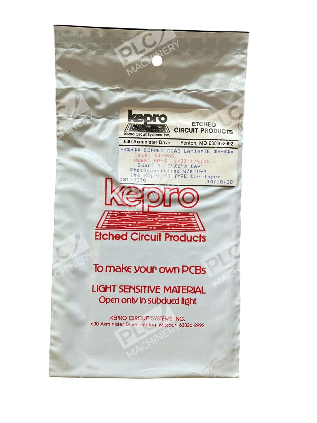 KEPRO Circuit Systems 51-36G - Kepro FR-4 PCB Copper Clad 1oz 1-Sided 3"x6"x0.062" Photosen