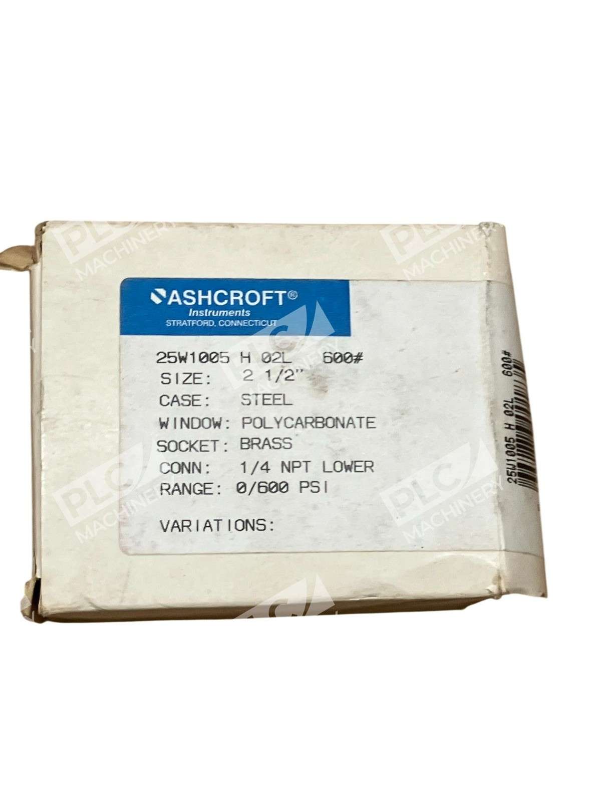 MILWAUKEE CYLINDER 25W1005H02L600 - Ashcroft 25W1005H02L600# Pressure Gauge 0–600 PSI 2.5" 1/4"