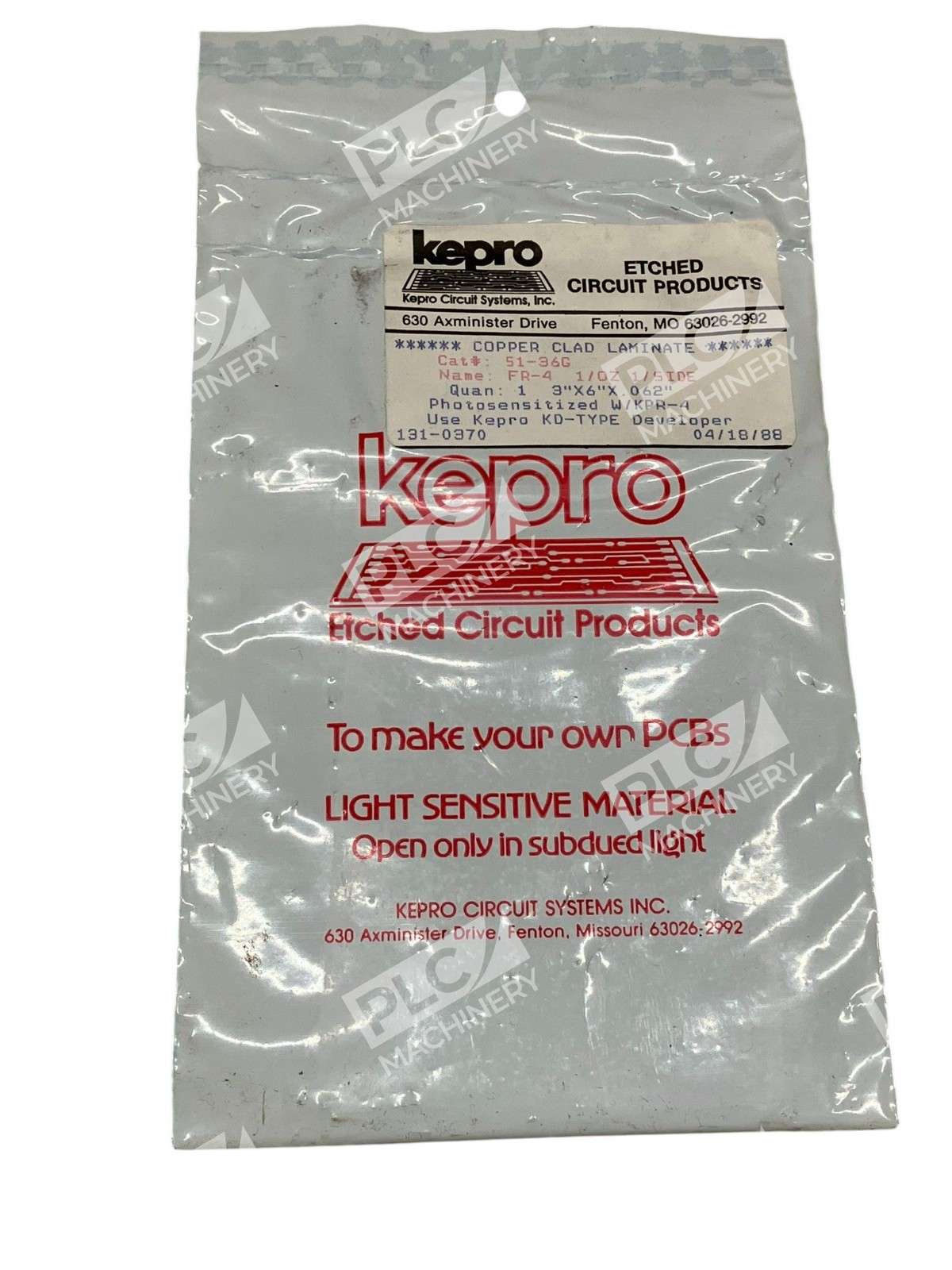 Kepro 51-36G - Kepro 51-36G Copper Clad Laminate 3"x6"x0.062" FR-4 1oz 1-Si