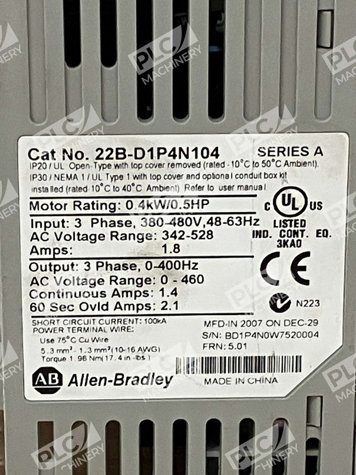 Allen-Bradley 22B-D1P4N104 Series A PowerFlex 40 AC Drive 380-480V AC - Image 4