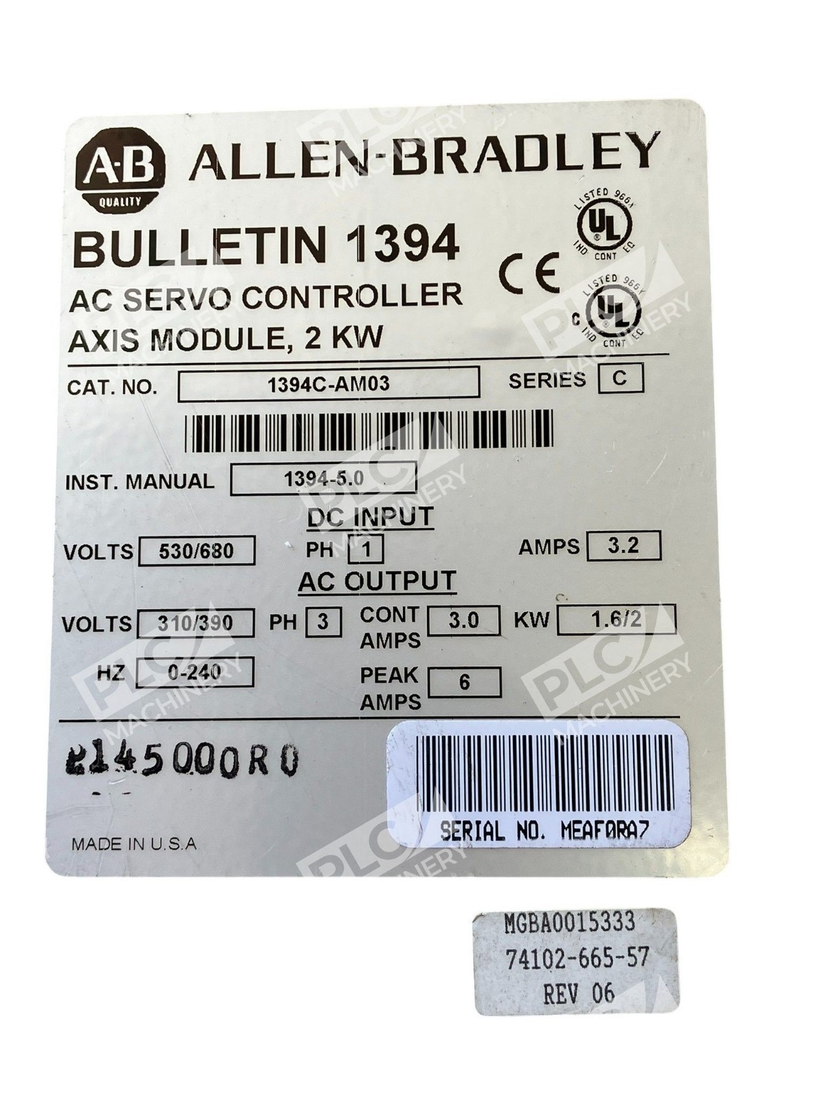 Allen Bradley 1394C-AM03 AB 2kW AC Servo Controller Axis Module Rockwell - Image 3