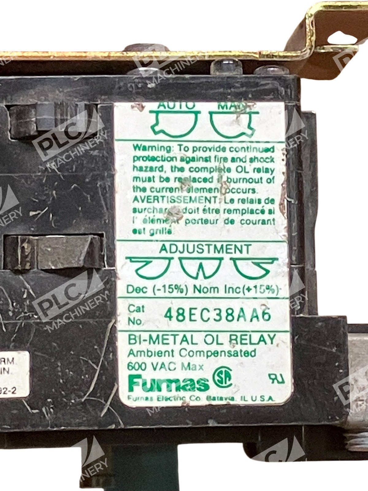 Furnas 600VAC Bi-Metal OL Relay 48EC38AA6 - Image 8
