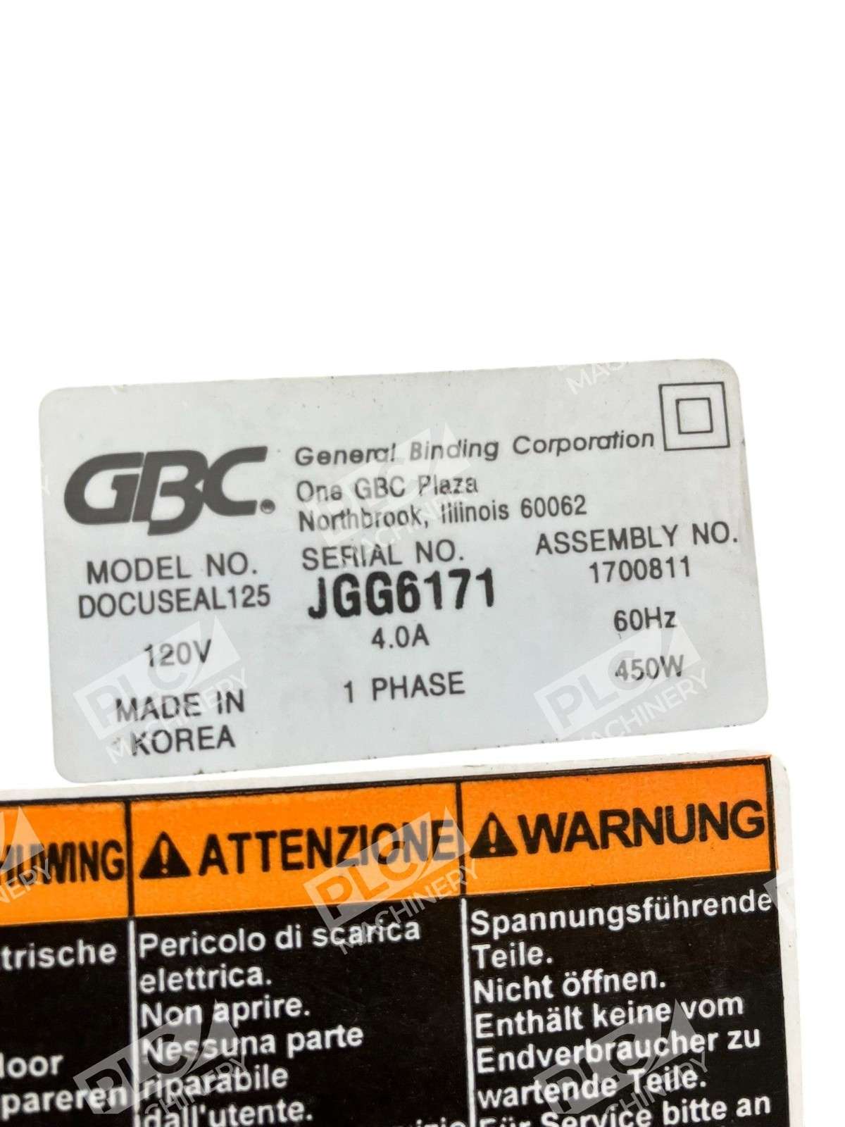 GBC General Binding Corporation 1 Phase 4A 450W 120V Laminator DOCUSEAL125 - Image 9