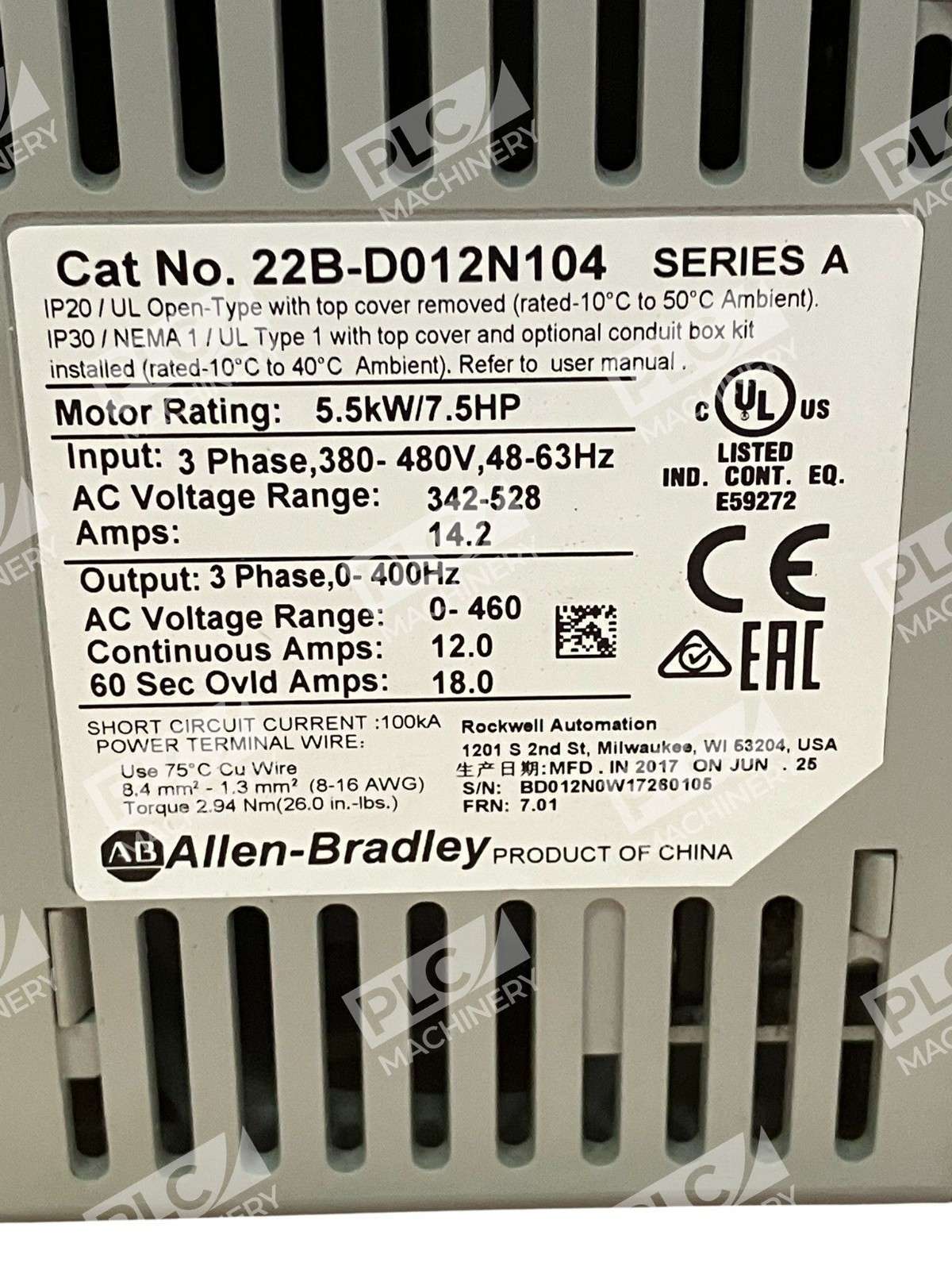 Allen Bradley AB 5.5kW/7.5HP PowerFlex40 AC Drive 22B-D012N104 /A - Image 5