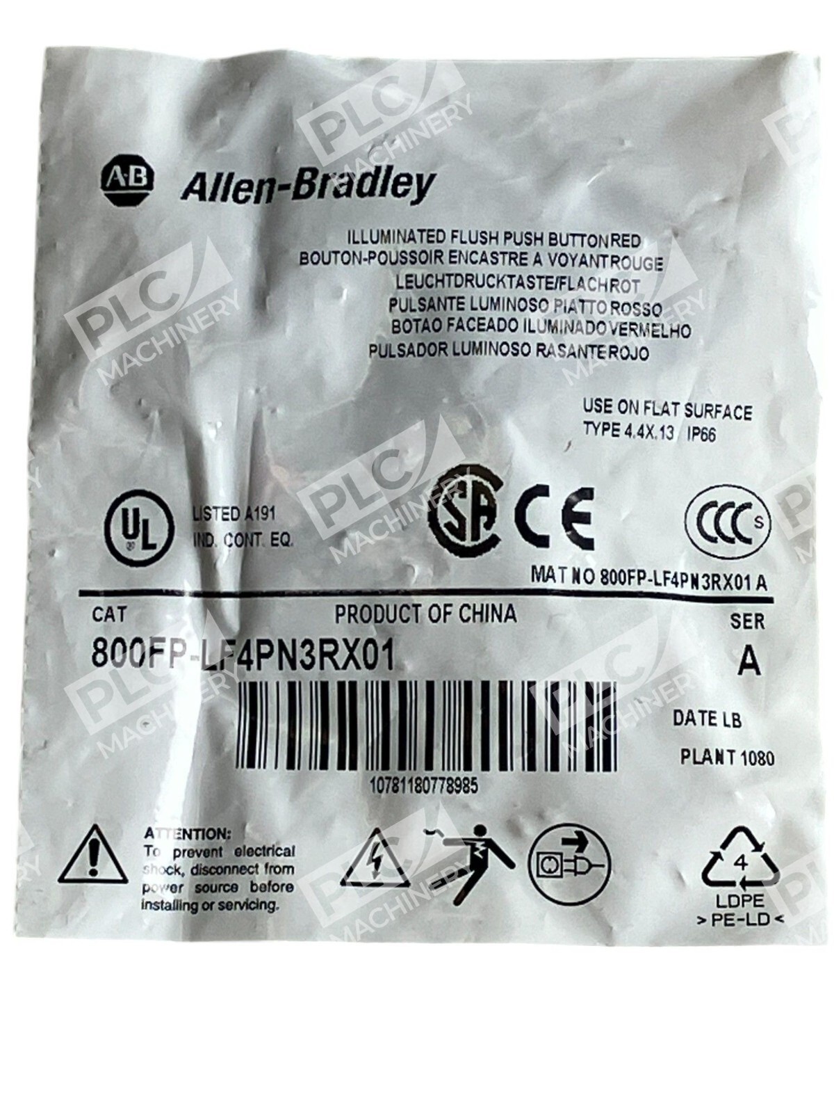 Allen Bradley Illuminated Flush Push Button Red 800FP-LF4PN3RX01 /A - Image 3