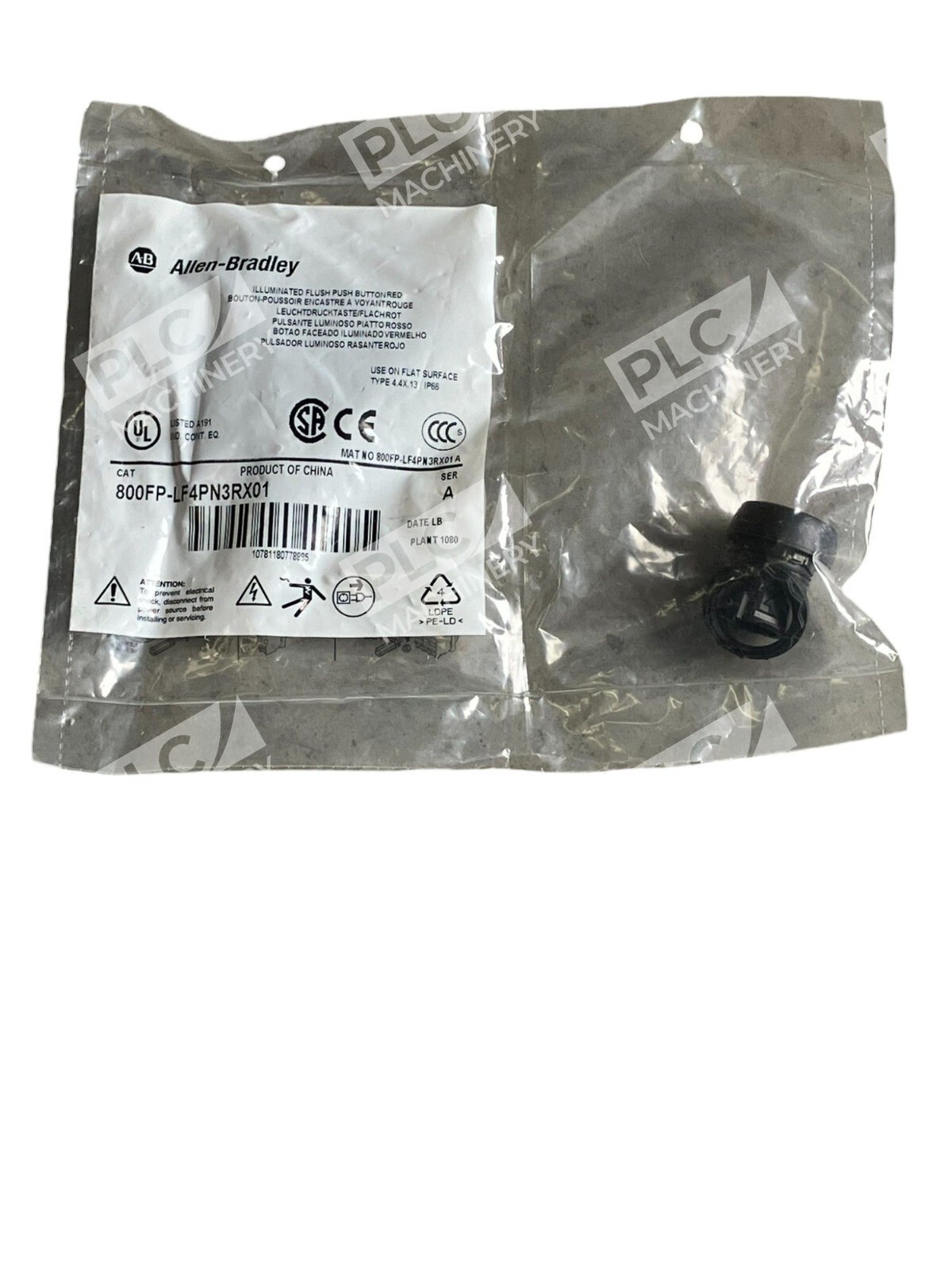 Allen Bradley 800FP-LF4PN3RX01 /A - Allen Bradley Illuminated Flush Push Button Red 800FP-LF4PN3