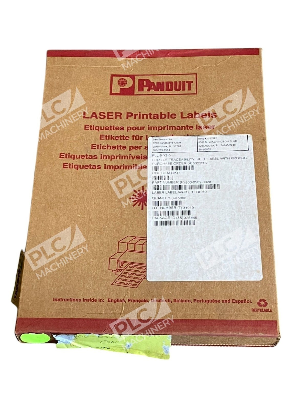 Panduit PLL-9-Y2-5 - PLL-9-Y2-5 - Panduit - Laser Printable Labels (Box of 5000