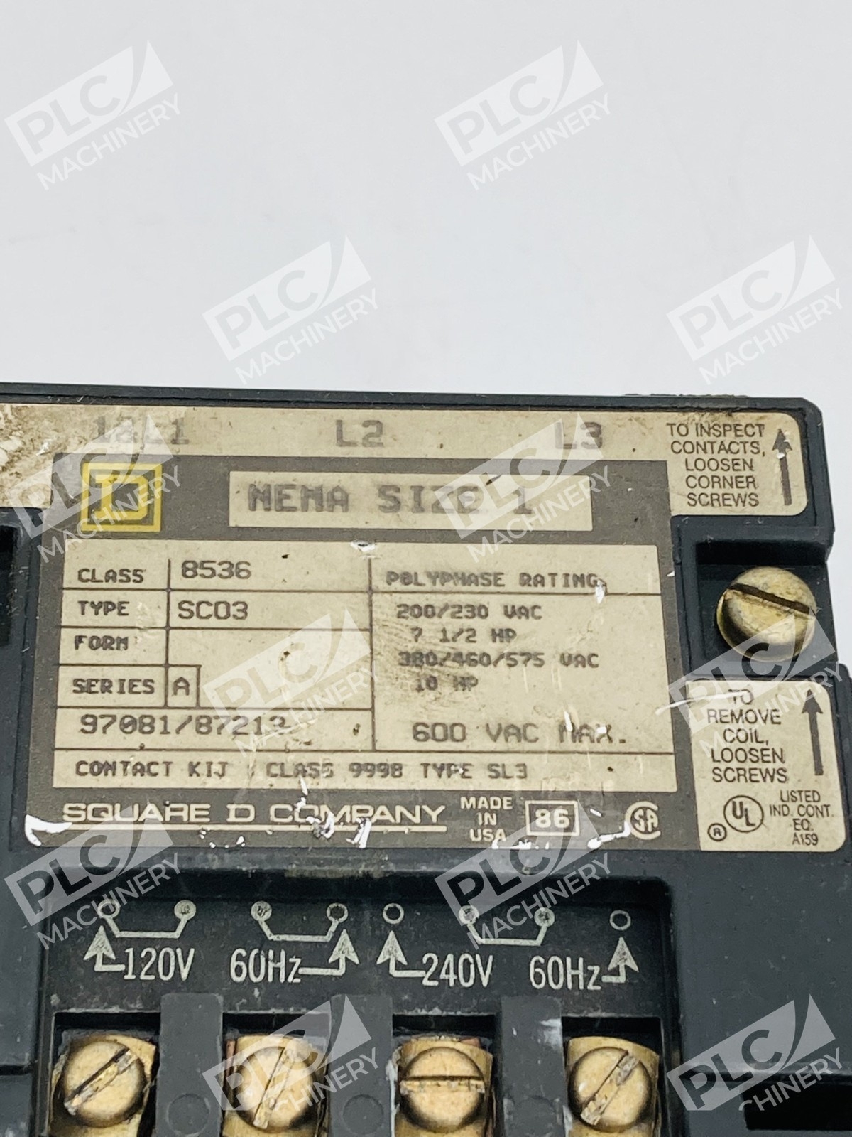 Square D 8536SCO3 Magnetic Motor Starter Nema Size 1 Ser. A - Image 8