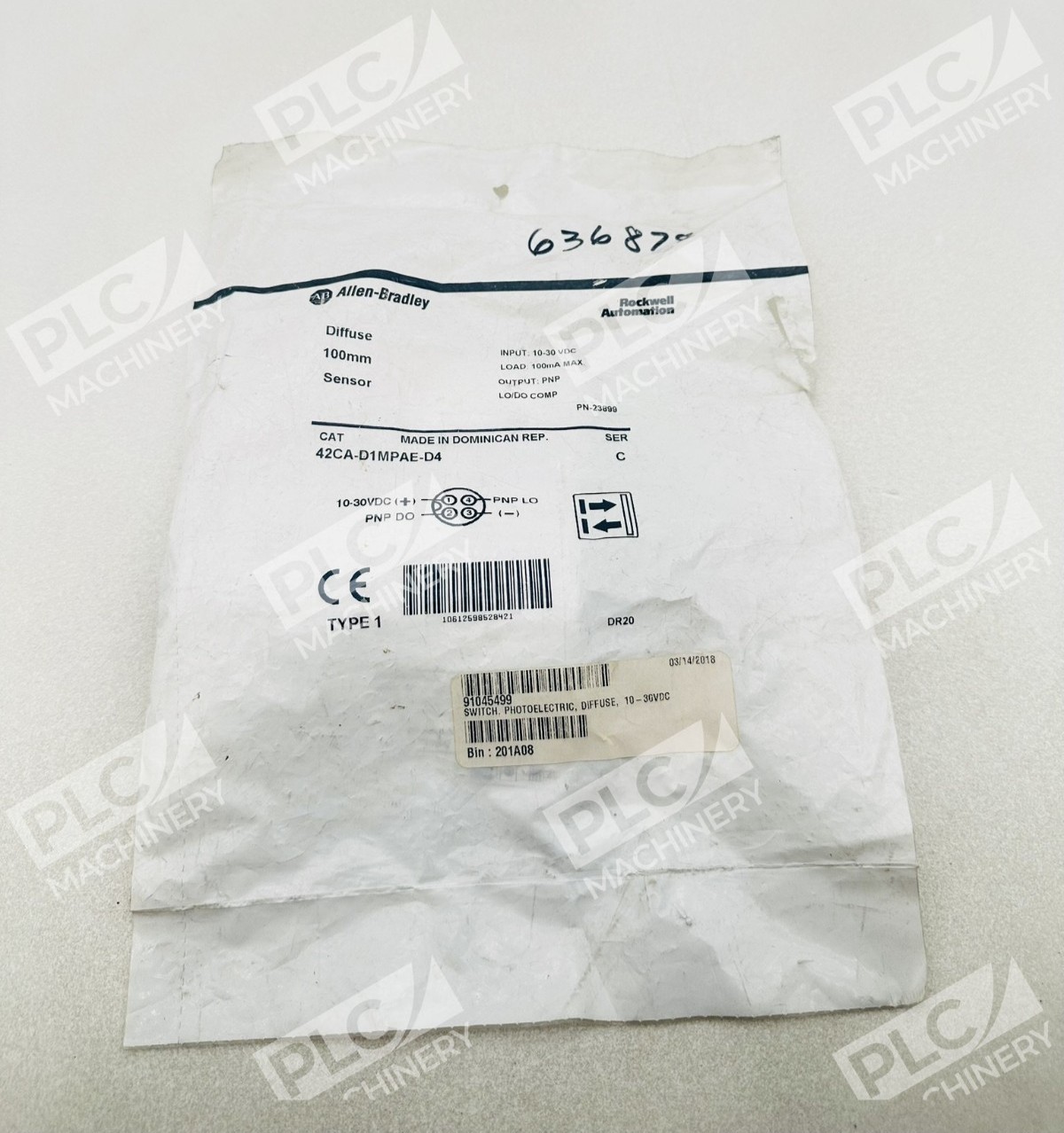 Allen Bradley 42CA-D1MPAE-D4 Diffuse Sensor 100mm Ser C