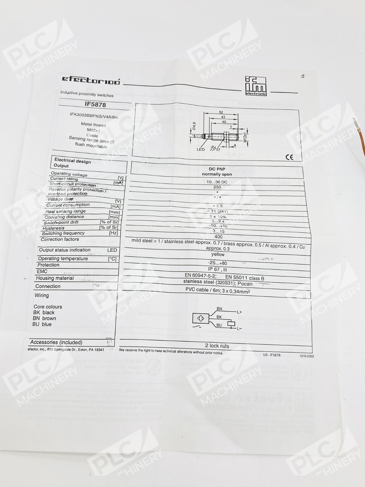 IFM Efector IF5878 Inductive Proximity Sensor 6m Cable IFK3003BBPKG/V4A/6M - Image 3
