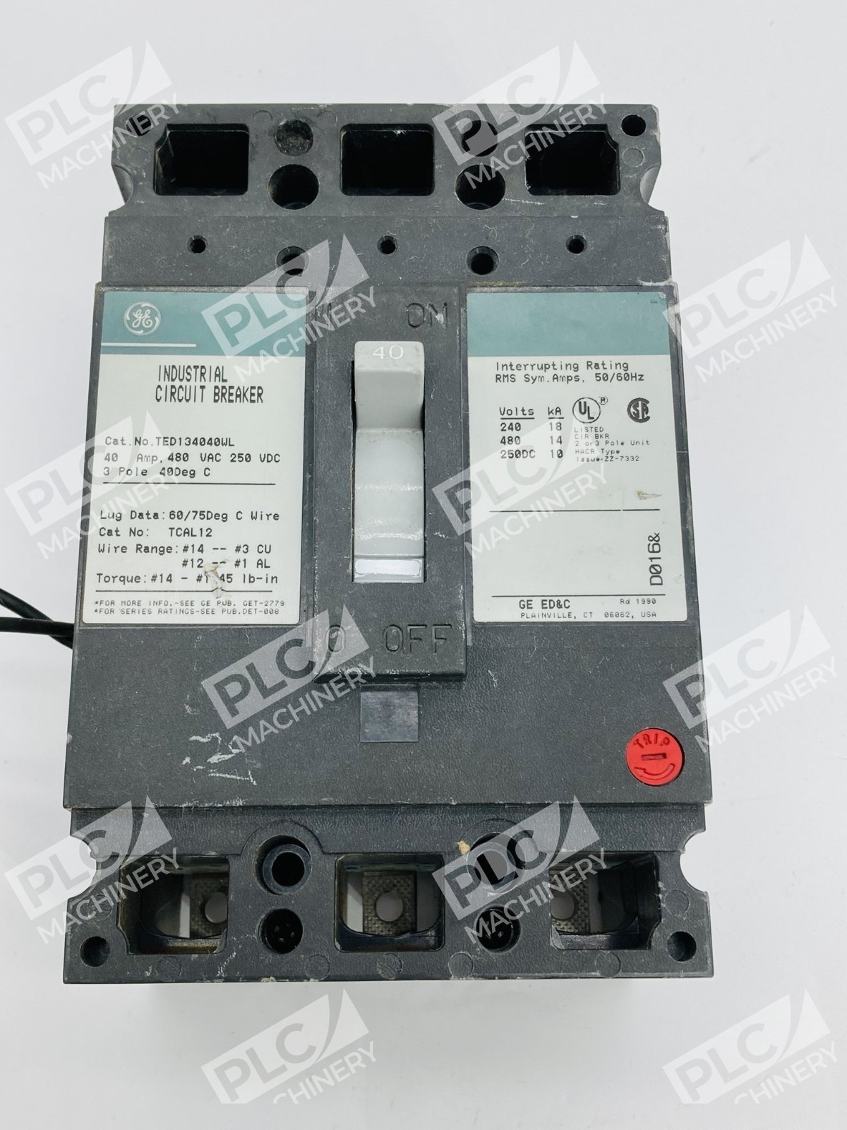 GE TED134040WL Molded Case Circuit Breaker 40A 3-Pole 480V - Image 9