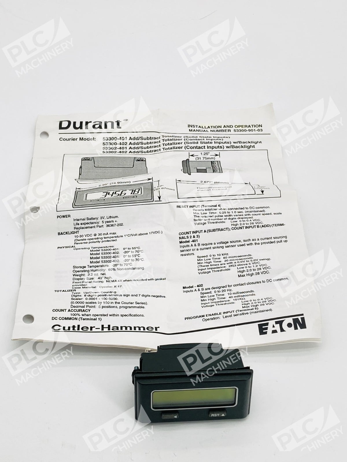 Durant 53300401 Digital Battery Powered Totalizer Counter 8 Digit LCD - Image 2