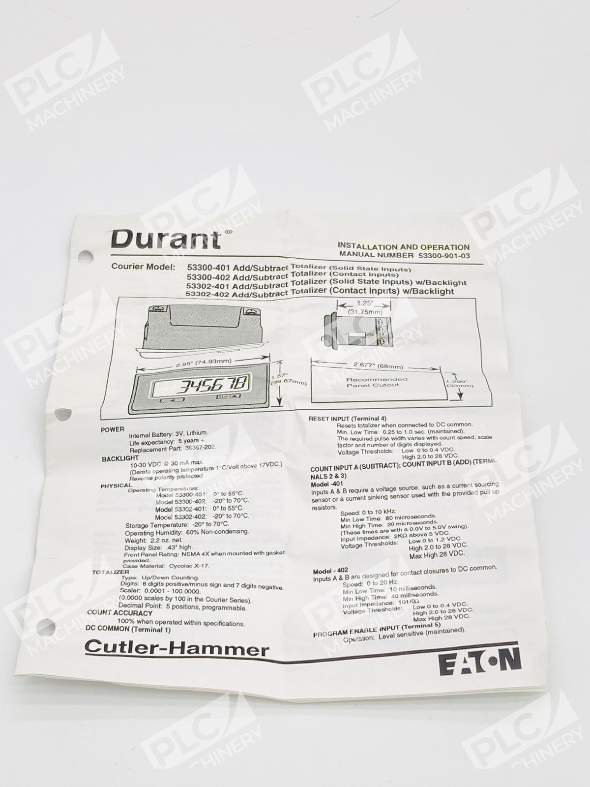 Durant 53300401 Digital Battery Powered Totalizer Counter 8 Digit LCD - Image 3
