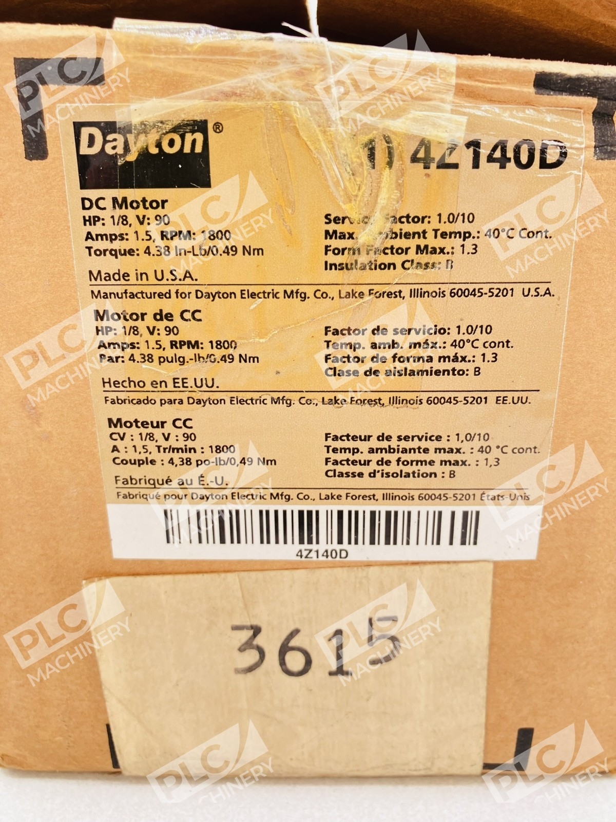 Dayton 4Z140D DC Motor 1/8HP 90V 1800RPM - Image 3