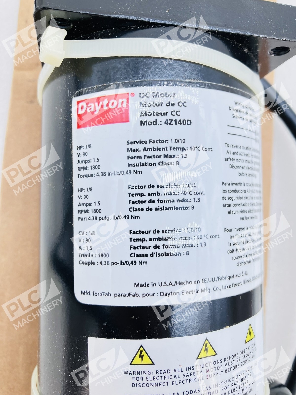 Dayton 4Z140D DC Motor 1/8HP 90V 1800RPM - Image 6