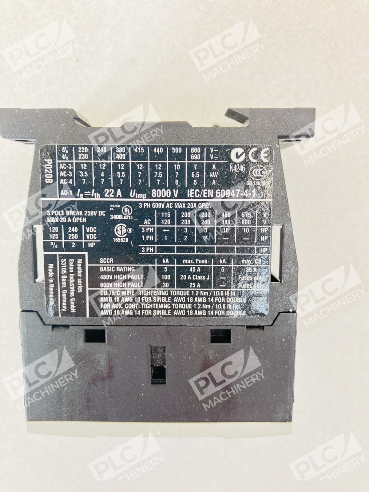 Eaton DILMP20 Moeller Series Contactor XTCF020B00TD 4-Pole 24VDC - Image 5