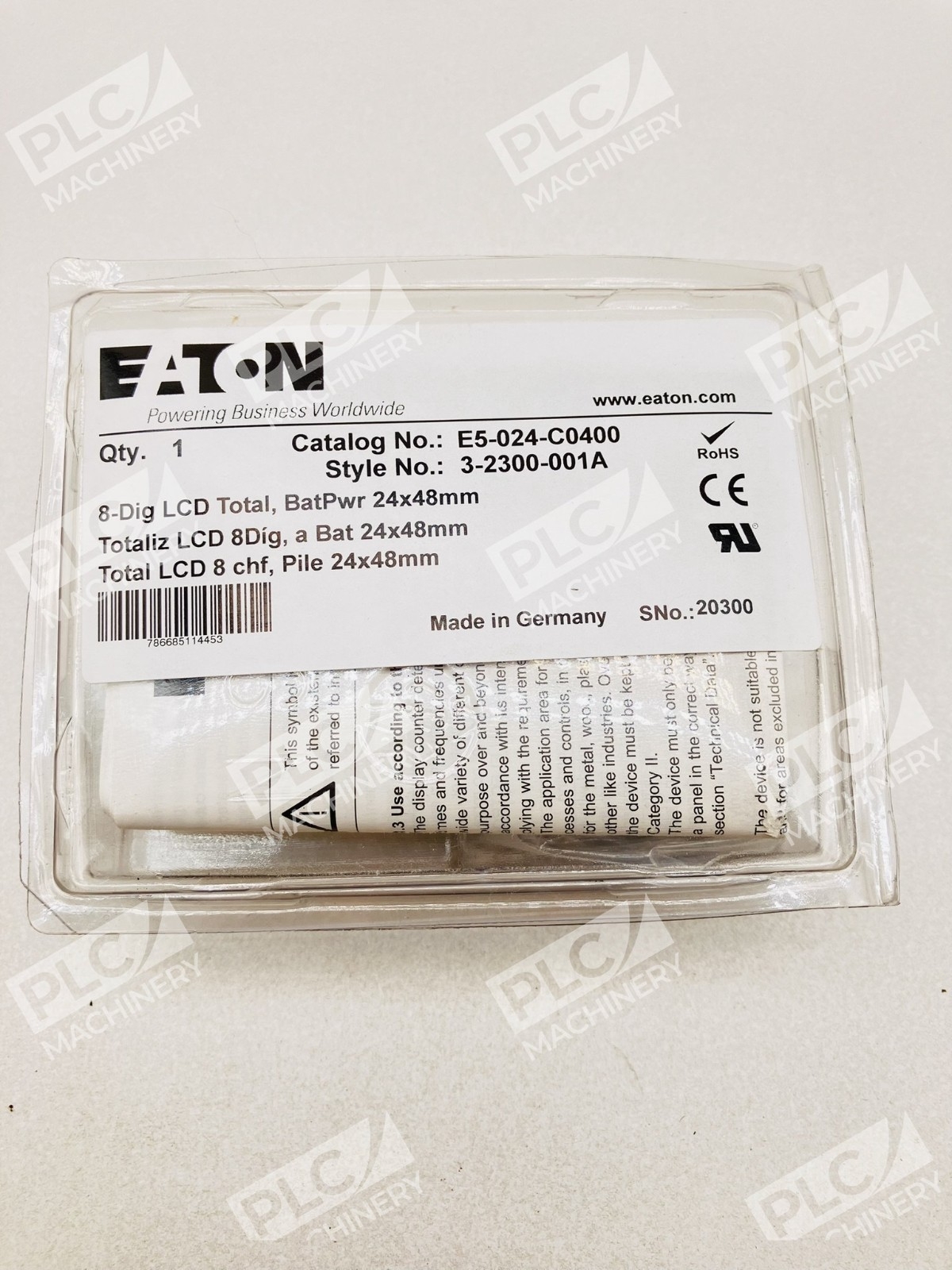 Eaton E5-024-C0400 Electronic Totalizer 8 Digit LCD Counter E5 Series