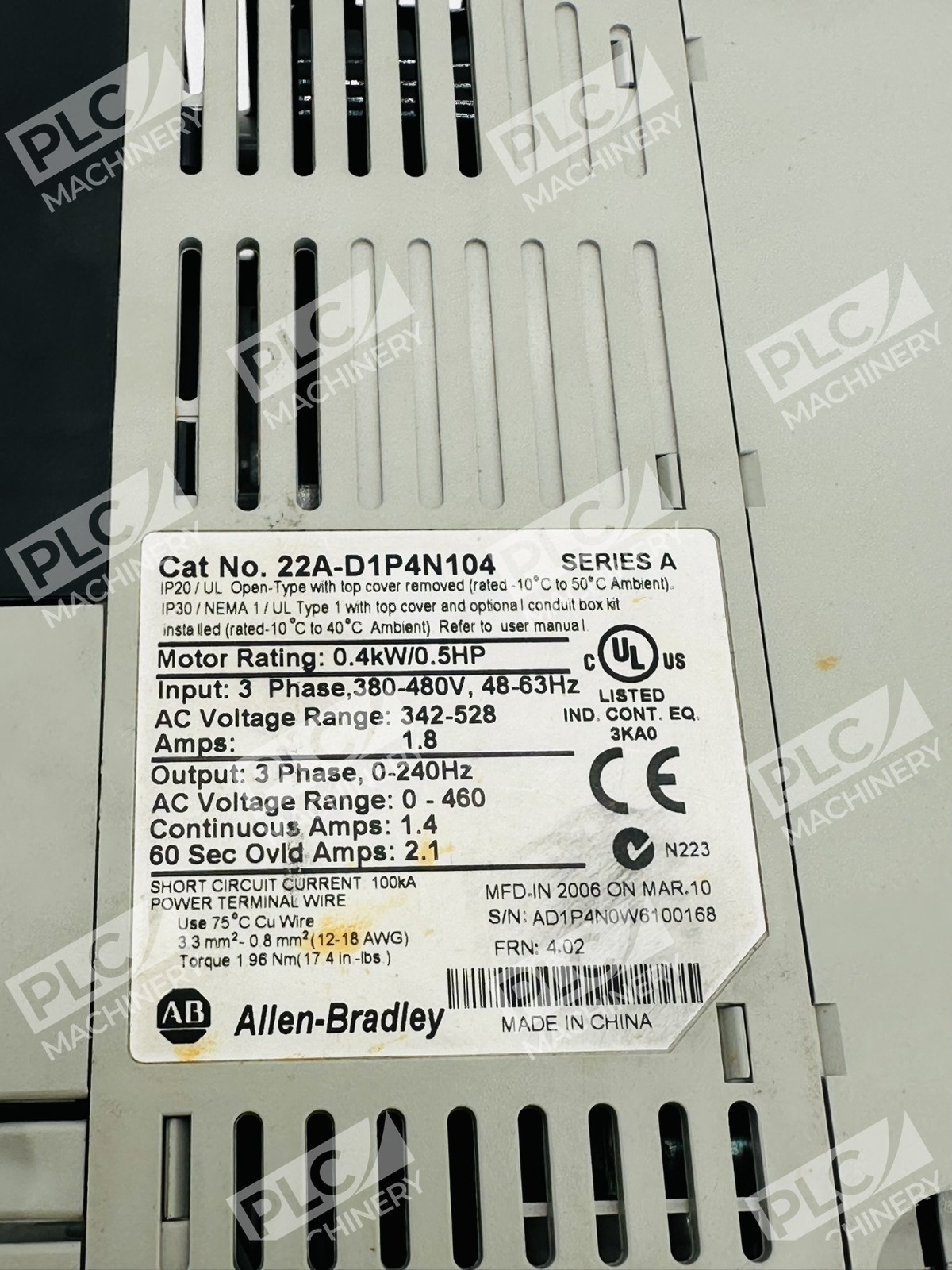 Allen-Bradley 22A-D1P4N104 Series A 0.4kW/0.5HP PowerFlex4 AC Drive - Image 8