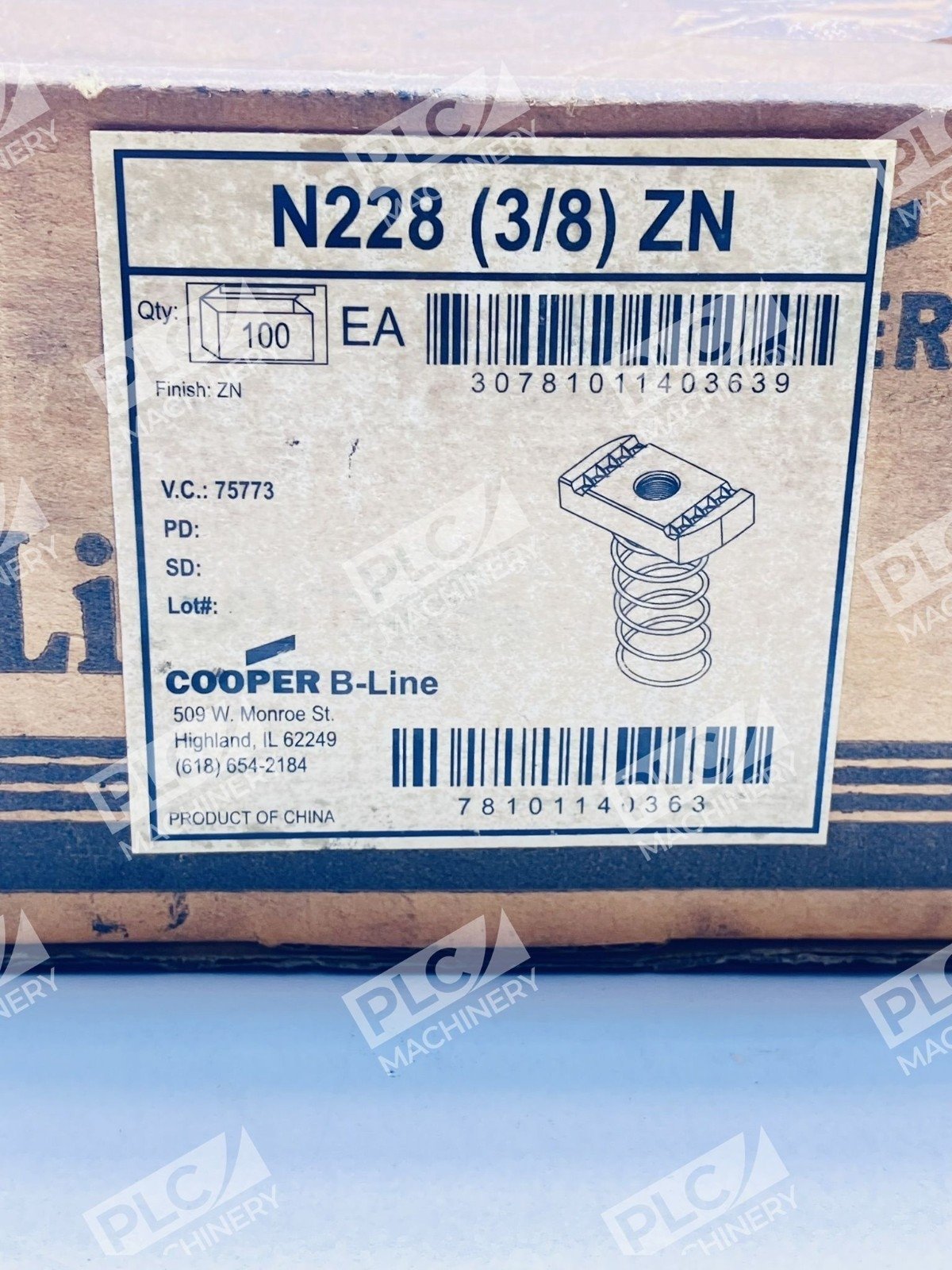 Cooper B-Line N228ZN 3/8" Spring Nut Channel Strut Box of 100 - Image 2