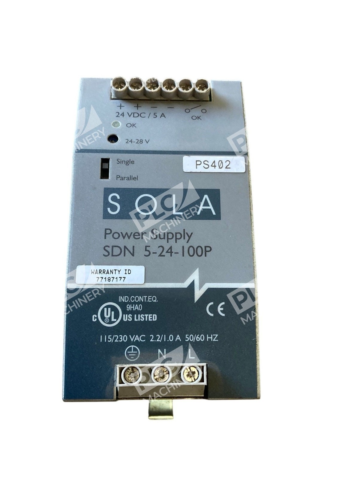 SDN 5-24-100P - Sola/Hevi-Duty - Din Rail 24VDC 5A Power Supply
