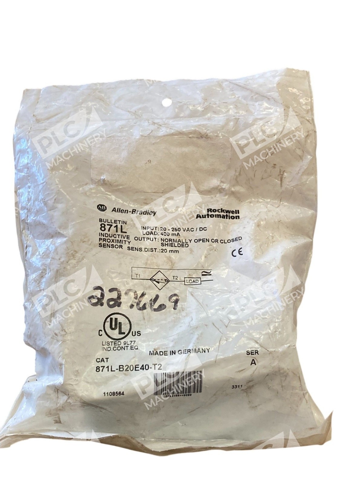 Allen-Bradley 871L-B20E40-T2 /A Inductive Proximity Sensor 20mm 20–250V AC/DC