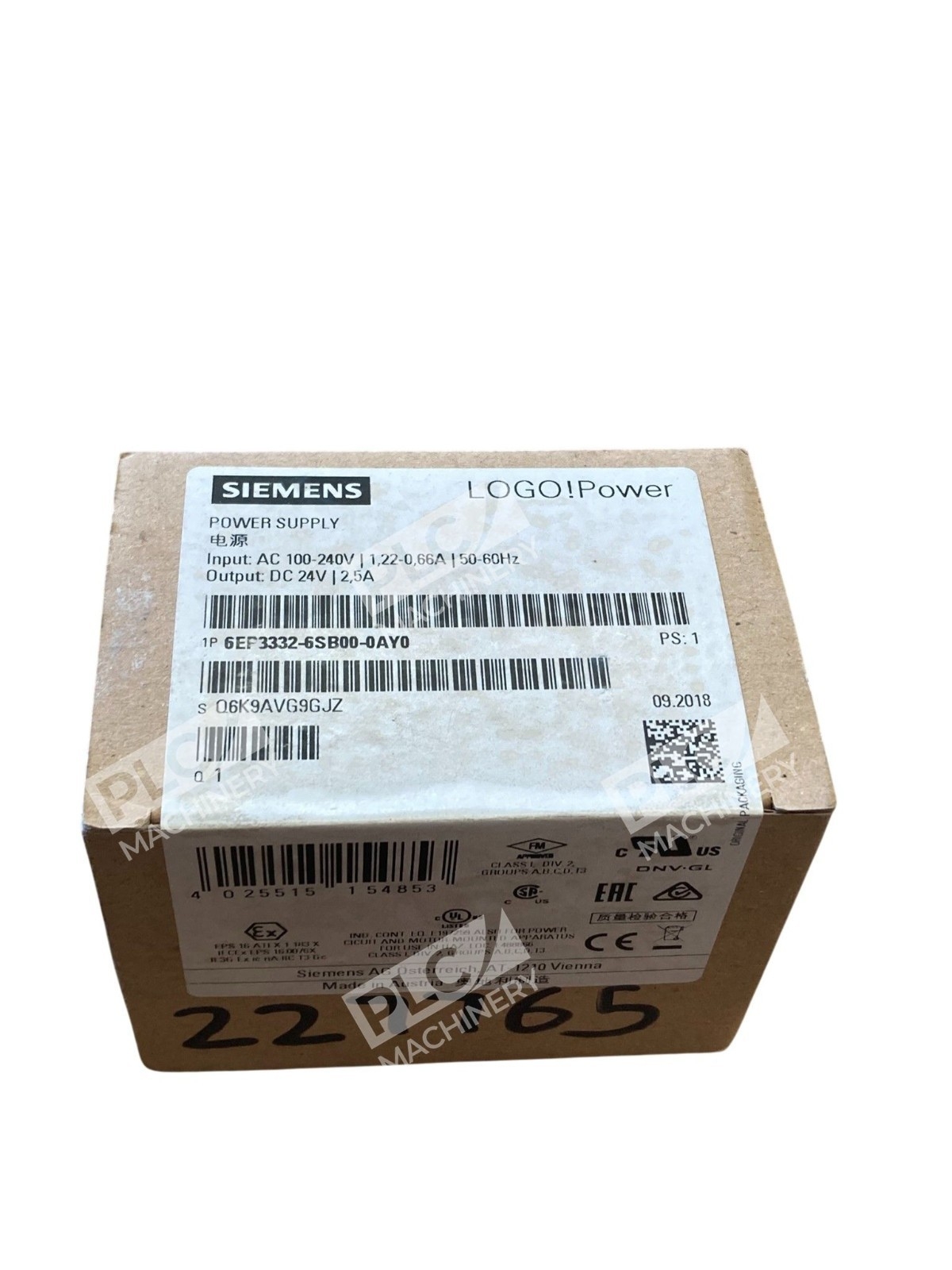 Siemens LOGO!Power 24V DC 2.5A Power Supply 6EP3332-6SB00-0AY0