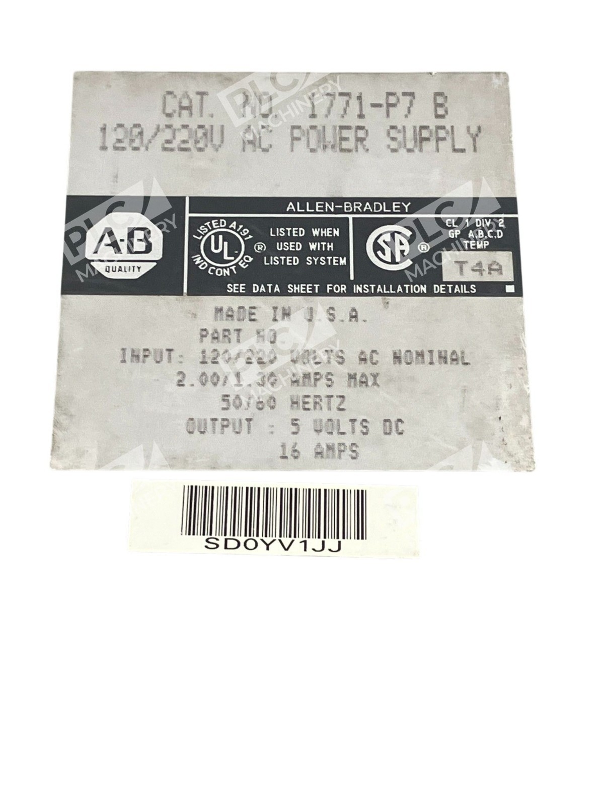 Allen Bradley 5VDC 16A 120/220V AC Power Supply 1771-P7 /B - Image 3