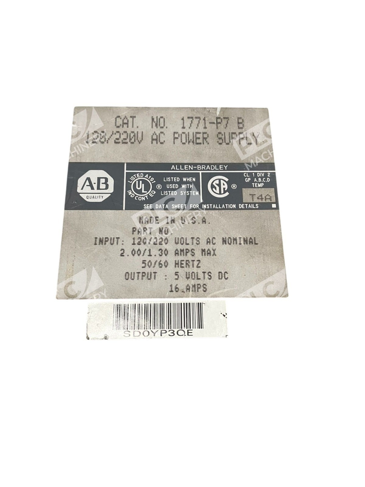 Allen Bradley AB 120/220V AC Power Supply 1771-P7 /B - Image 3