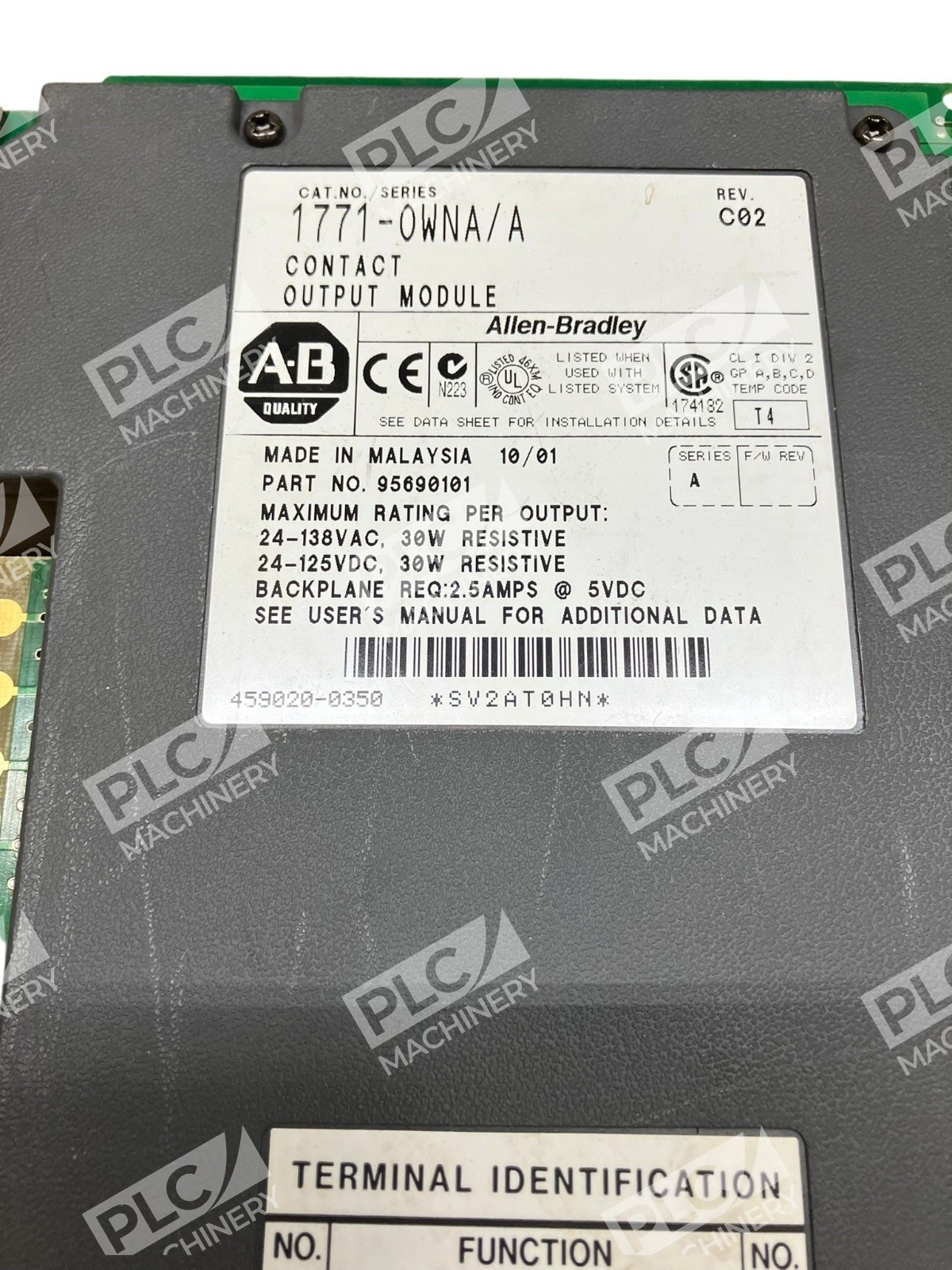 Allen Bradley AB 95690101 Contact Output Module 1771-OWNA /A Rev C02 - Image 3