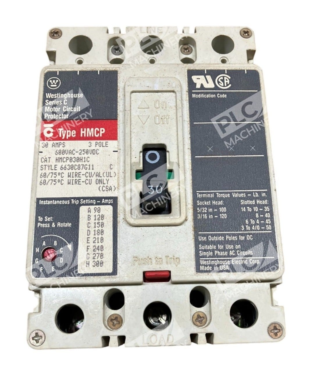 Westinghouse Electric Corp 3 Pole 30A 6630C87G11 Circuit Protector HMCP030H1C - Image 2