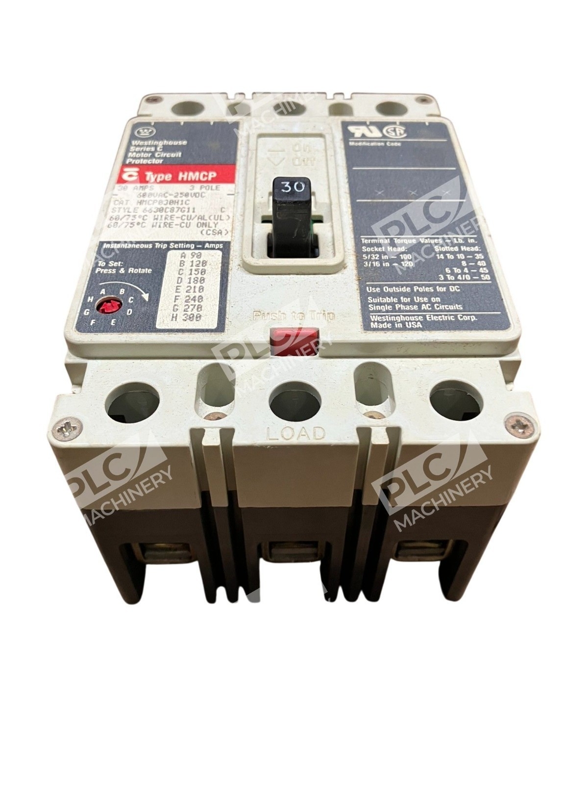Westinghouse Electric Corp 3 Pole 30A 6630C87G11 Circuit Protector HMCP030H1C - Image 3