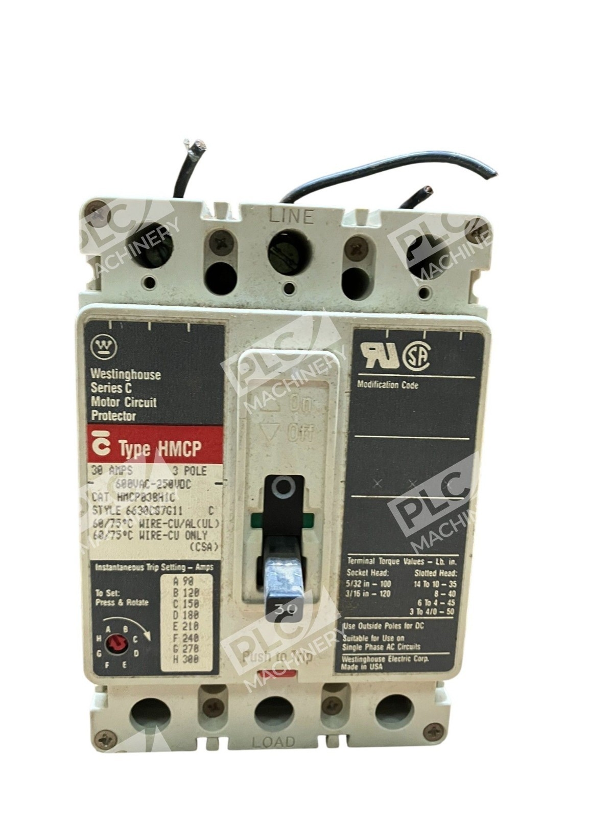 Westinghouse Electric Corp 3 Pole 30A 6630C87G11 Circuit Protector HMCP030H1C - Image 4