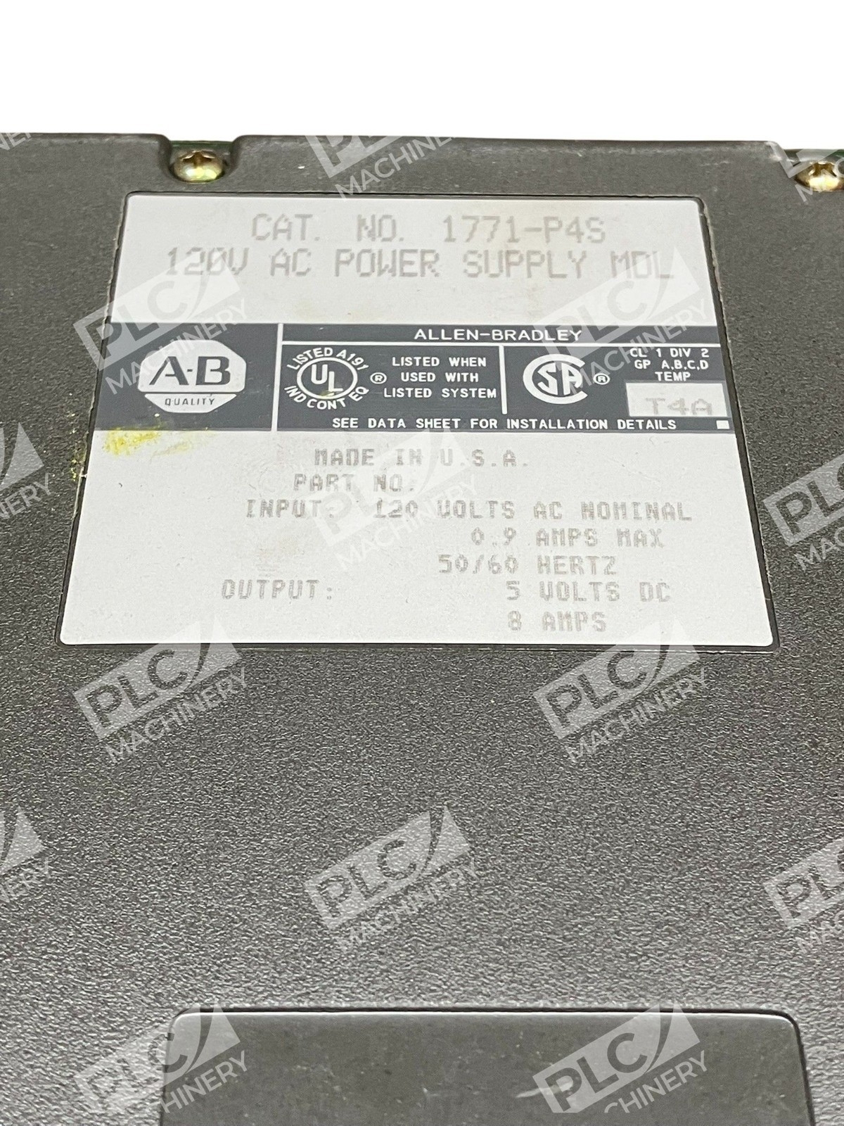 Allen Bradley AB 120V AC Power Supply Module 1771-P4S - Image 3