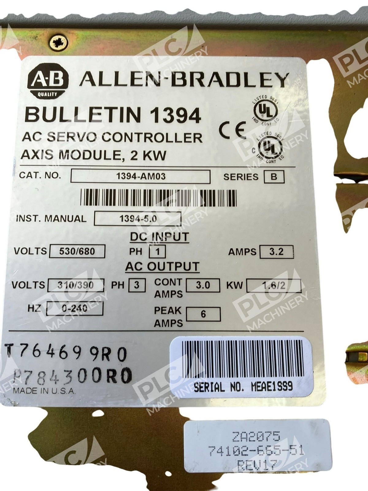 Allen Bradley AB 2kW AC Servo Controller Axis Module 1394-AM03 /B Damaged - Image 3
